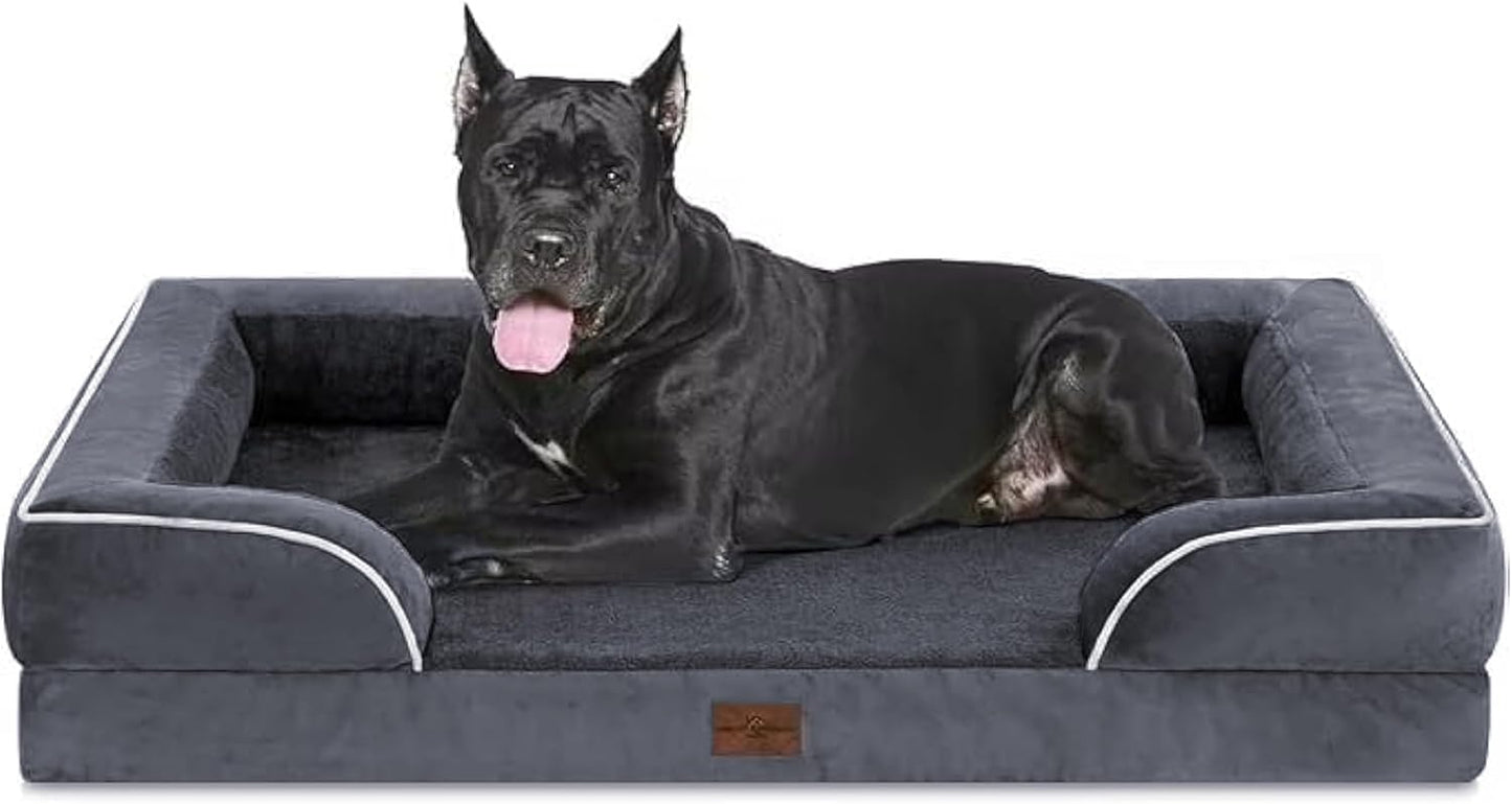 Comfort Expression Orthopedic Dog Bed for Extra Large Dogs with Bolster | Waterproof Dog Couch Bed with Washable Cover & Non-Slip Bottom, Supportive Egg Crate Foam XL Pet Bed, 42x30 Inch