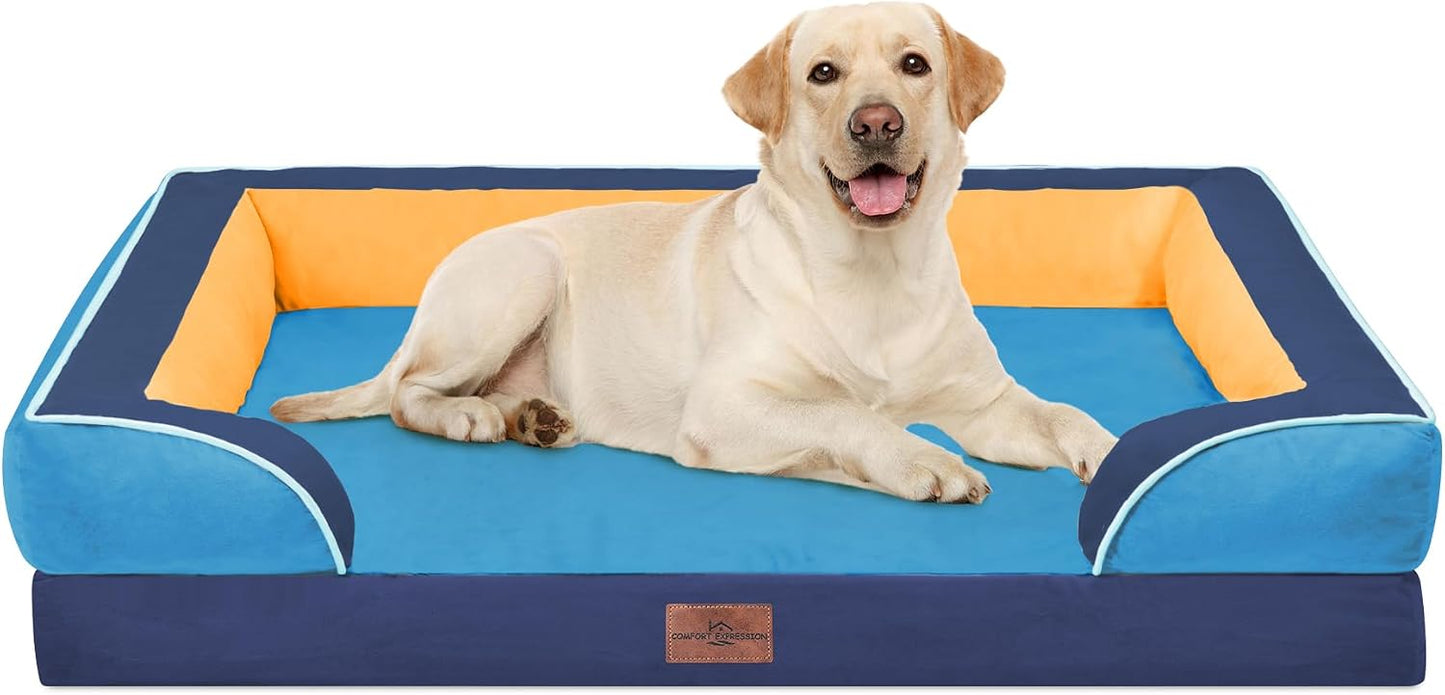 Comfort Expression Orthopedic Dog Bed for Extra Large Dogs with Bolster | Waterproof Dog Couch Bed with Washable Cover & Non-Slip Bottom, Supportive Egg Crate Foam XL Pet Bed, 42x30 Inch