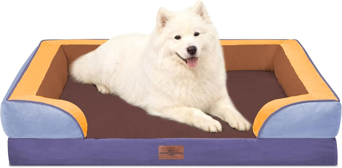 Comfort Expression Orthopedic Dog Bed for Extra Large Dogs with Bolster | Waterproof Dog Couch Bed with Washable Cover & Non-Slip Bottom, Supportive Egg Crate Foam XL Pet Bed, 42x30 Inch