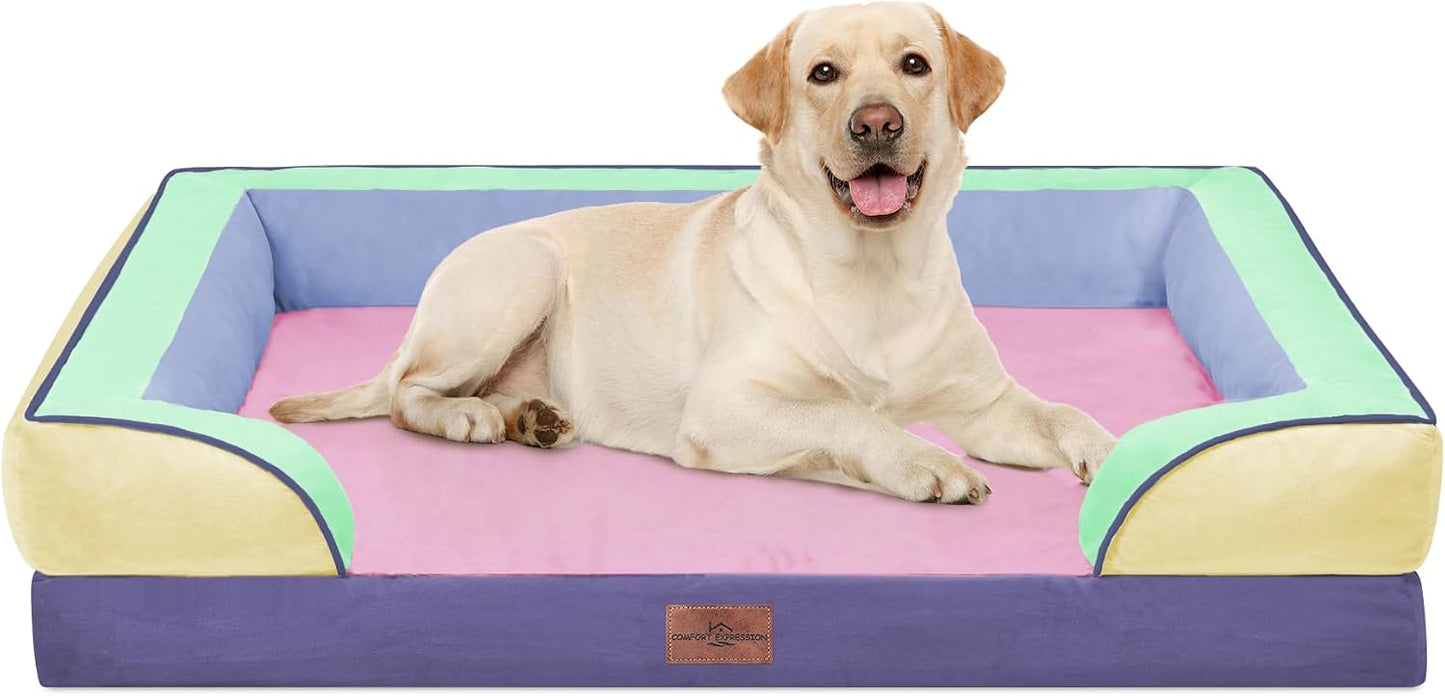 Comfort Expression Orthopedic Dog Bed for Extra Large Dogs with Bolster | Waterproof Dog Couch Bed with Washable Cover & Non-Slip Bottom, Supportive Egg Crate Foam XL Pet Bed, 42x30 Inch