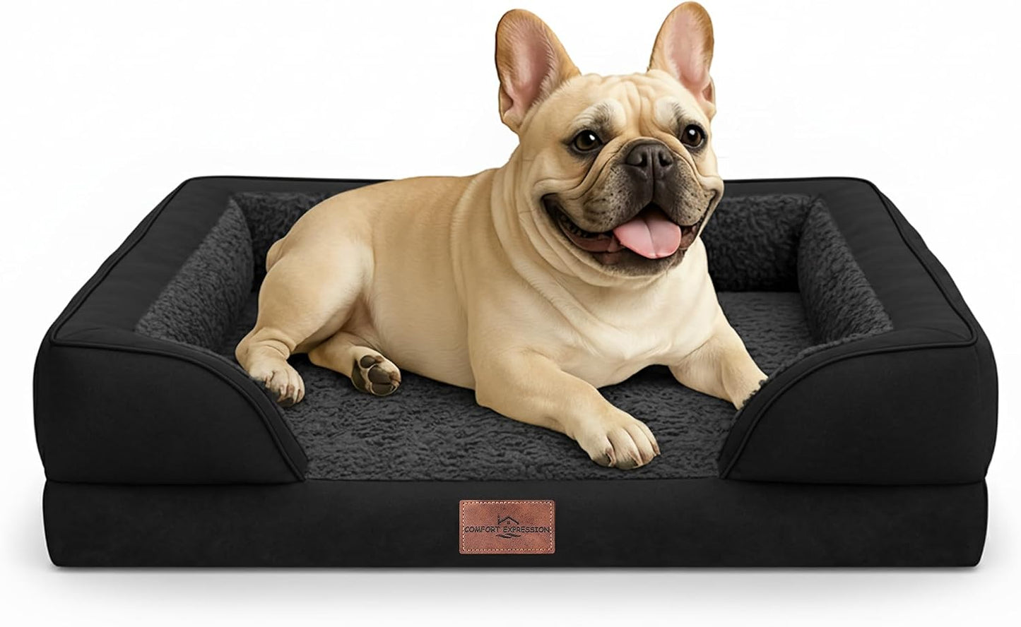 Comfort Expression Orthopedic Dog Bed for Extra Large Dogs with Bolster | Waterproof Dog Couch Bed with Washable Cover & Non-Slip Bottom, Supportive Egg Crate Foam XL Pet Bed, 42x30 Inch