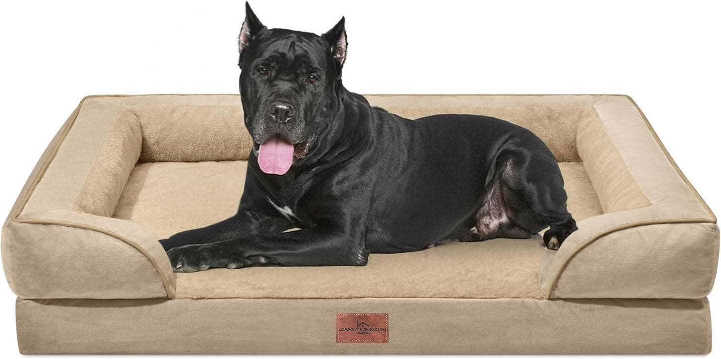 Comfort Expression Orthopedic Dog Bed for Extra Large Dogs with Bolster | Waterproof Dog Couch Bed with Washable Cover & Non-Slip Bottom, Supportive Egg Crate Foam XL Pet Bed, 42x30 Inch