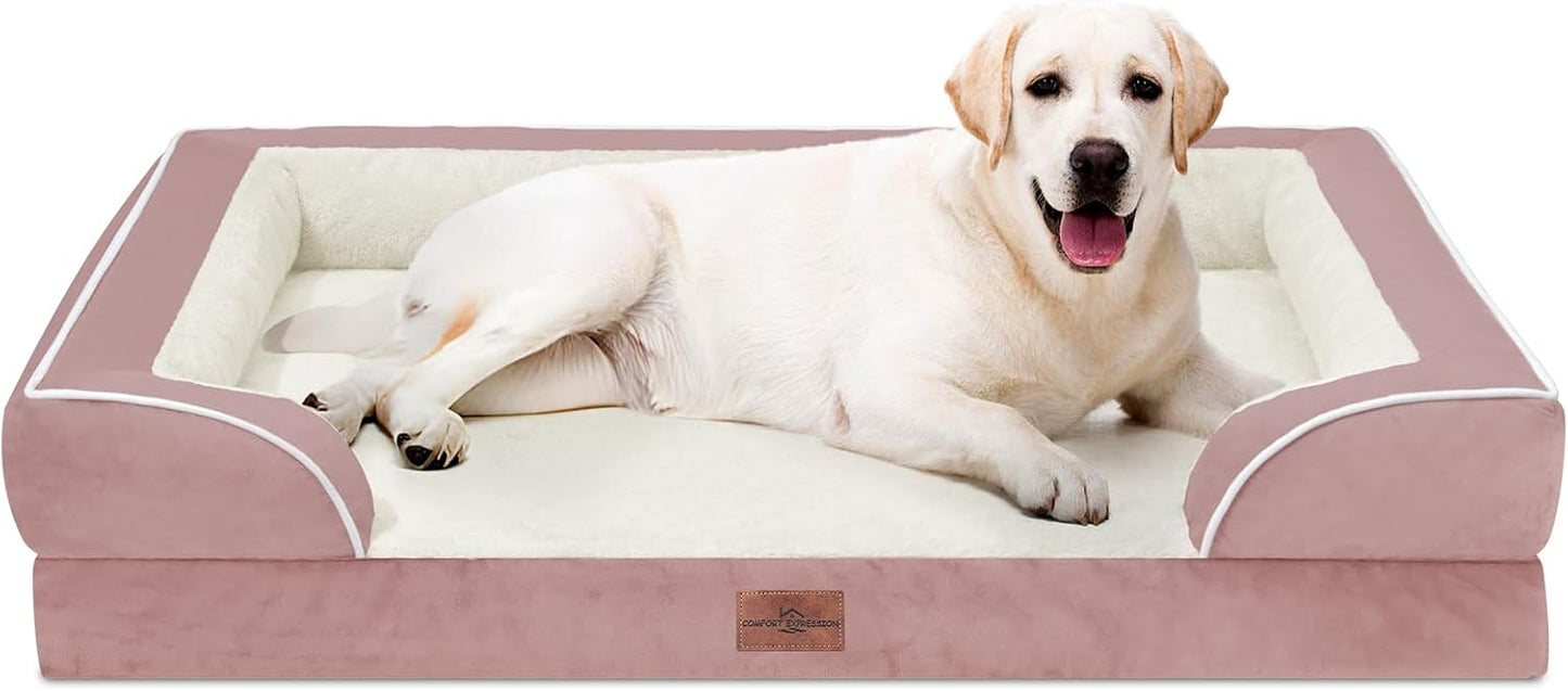 Comfort Expression Orthopedic Dog Bed for Extra Large Dogs with Bolster | Waterproof Dog Couch Bed with Washable Cover & Non-Slip Bottom, Supportive Egg Crate Foam XL Pet Bed, 42x30 Inch