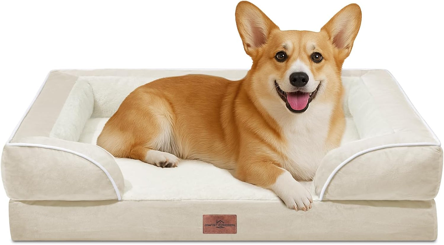 Comfort Expression Orthopedic Dog Bed for Extra Large Dogs with Bolster | Waterproof Dog Couch Bed with Washable Cover & Non-Slip Bottom, Supportive Egg Crate Foam XL Pet Bed, 42x30 Inch