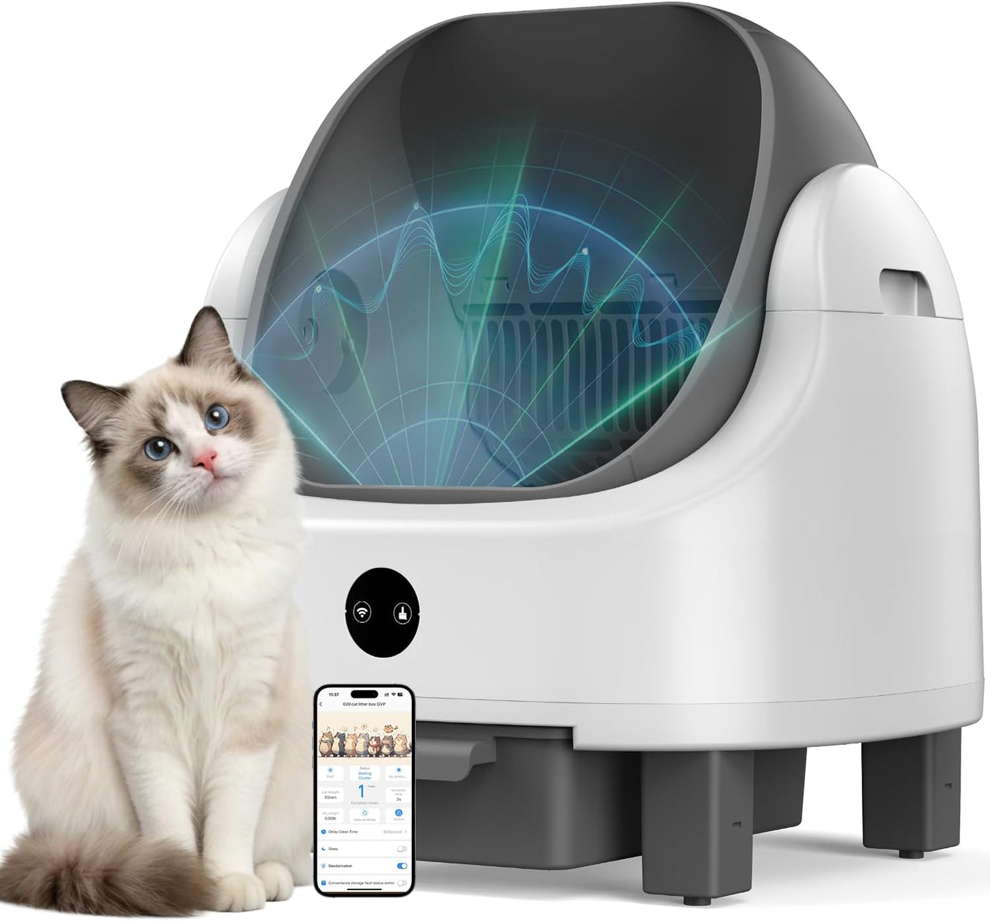 Self Cleaning Litter Box, Automatic Litter Box,Odor Control Robot, Cat Ears Design,APP Real-Time Monitor, Cat Litter-Boxs for Multiple Cats,Infrared Safety Sensor, with 1 Trash Bag