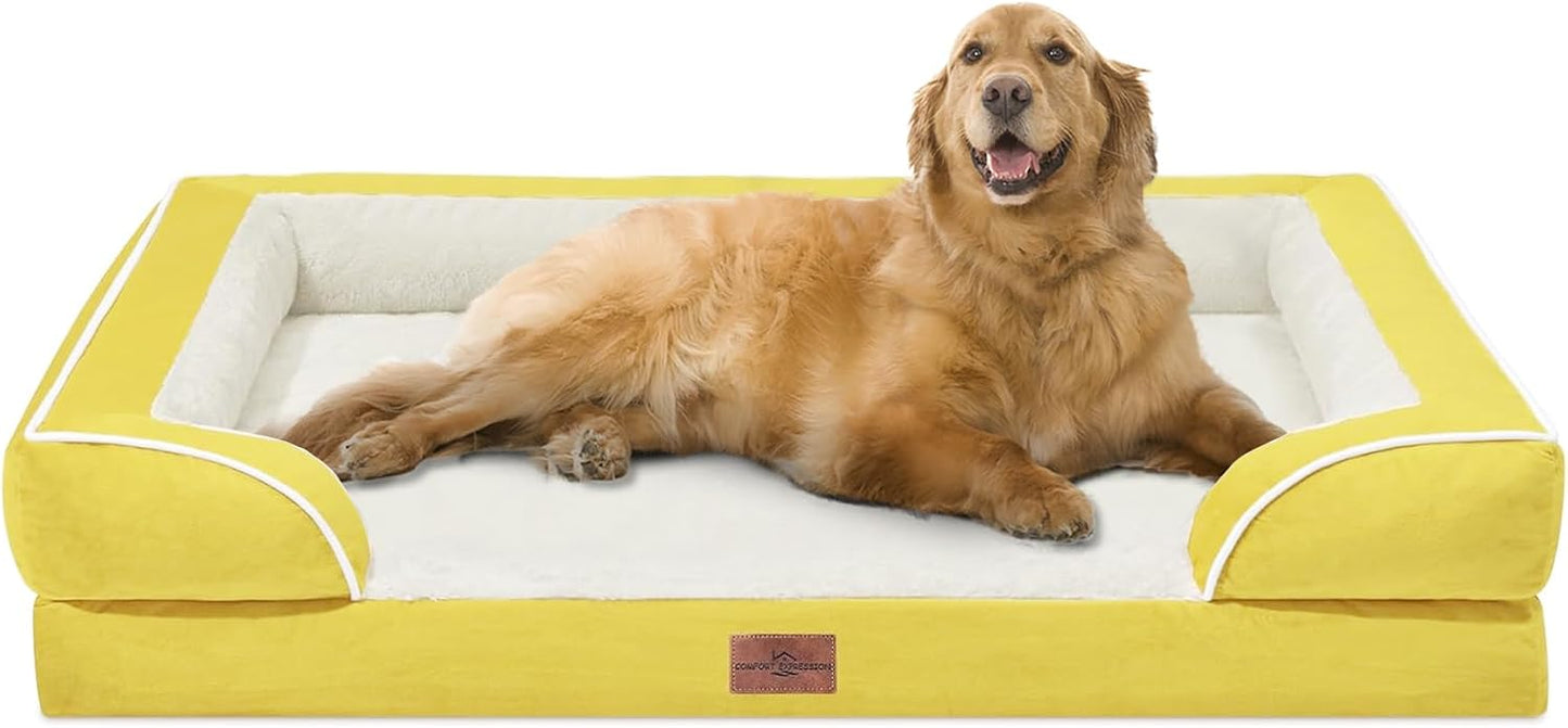 Comfort Expression Orthopedic Dog Bed for Extra Large Dogs with Bolster | Waterproof Dog Couch Bed with Washable Cover & Non-Slip Bottom, Supportive Egg Crate Foam XL Pet Bed, 42x30 Inch
