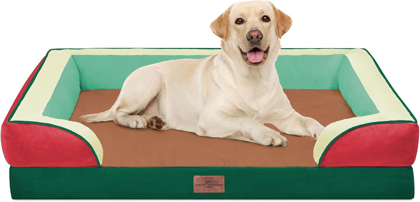 Comfort Expression Orthopedic Dog Bed for Extra Large Dogs with Bolster | Waterproof Dog Couch Bed with Washable Cover & Non-Slip Bottom, Supportive Egg Crate Foam XL Pet Bed, 42x30 Inch