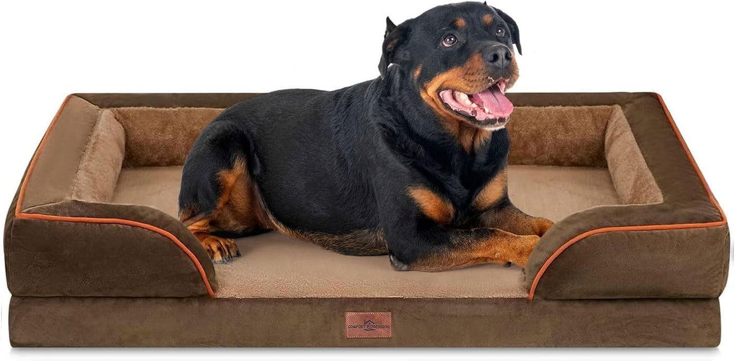 Comfort Expression Orthopedic Dog Bed for Extra Large Dogs with Bolster | Waterproof Dog Couch Bed with Washable Cover & Non-Slip Bottom, Supportive Egg Crate Foam XL Pet Bed, 42x30 Inch