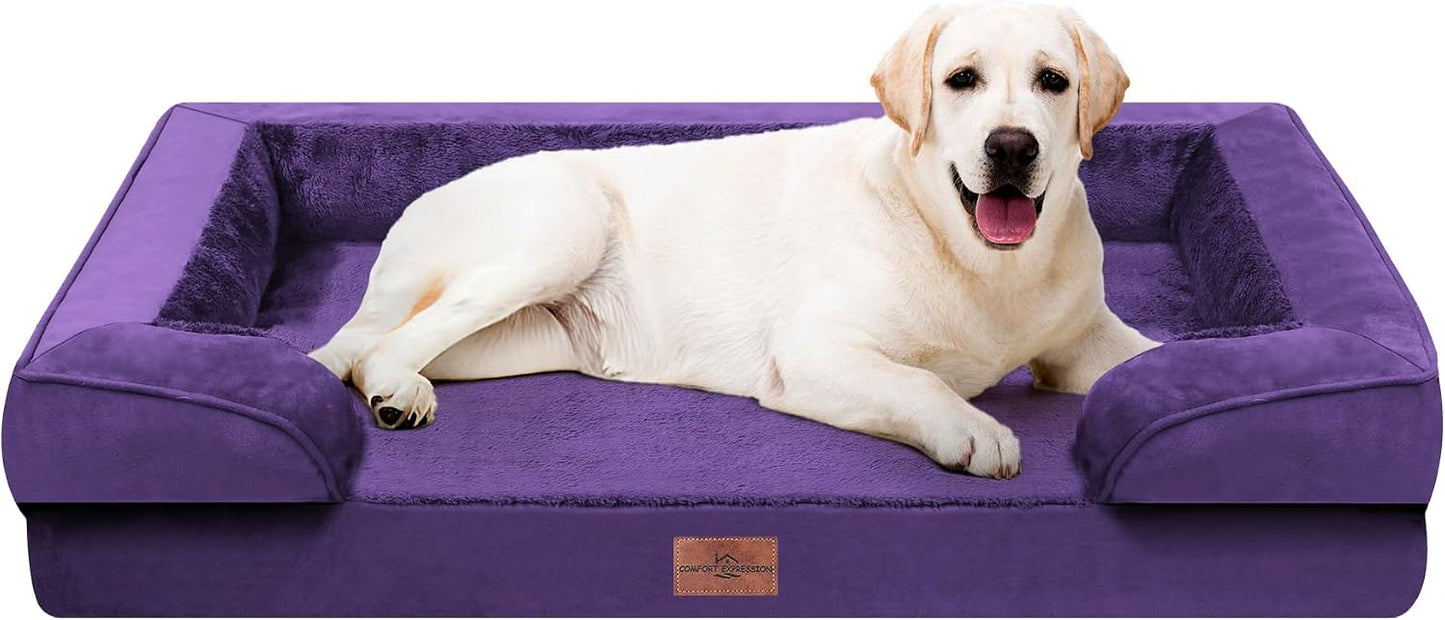 Comfort Expression Orthopedic Dog Bed for Extra Large Dogs with Bolster | Waterproof Dog Couch Bed with Washable Cover & Non-Slip Bottom, Supportive Egg Crate Foam XL Pet Bed, 42x30 Inch