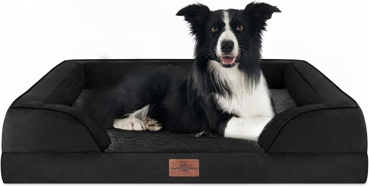 Comfort Expression Orthopedic Dog Bed for Extra Large Dogs with Bolster | Waterproof Dog Couch Bed with Washable Cover & Non-Slip Bottom, Supportive Egg Crate Foam XL Pet Bed, 42x30 Inch