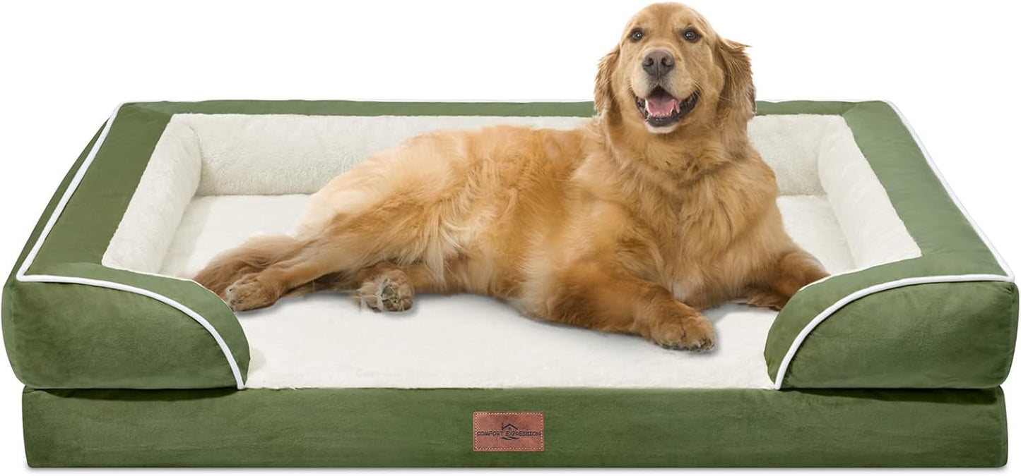 Comfort Expression Orthopedic Dog Bed for Extra Large Dogs with Bolster | Waterproof Dog Couch Bed with Washable Cover & Non-Slip Bottom, Supportive Egg Crate Foam XL Pet Bed, 42x30 Inch