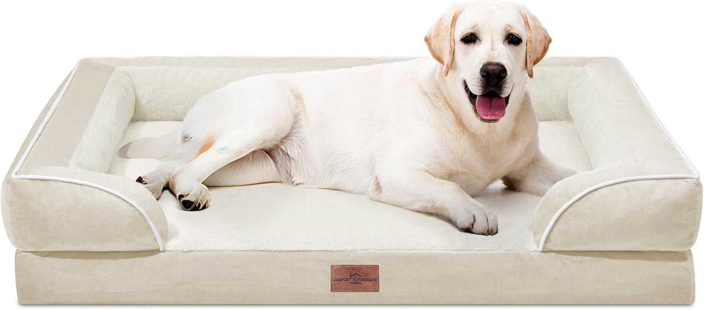Comfort Expression Orthopedic Dog Bed for Extra Large Dogs with Bolster | Waterproof Dog Couch Bed with Washable Cover & Non-Slip Bottom, Supportive Egg Crate Foam XL Pet Bed, 42x30 Inch
