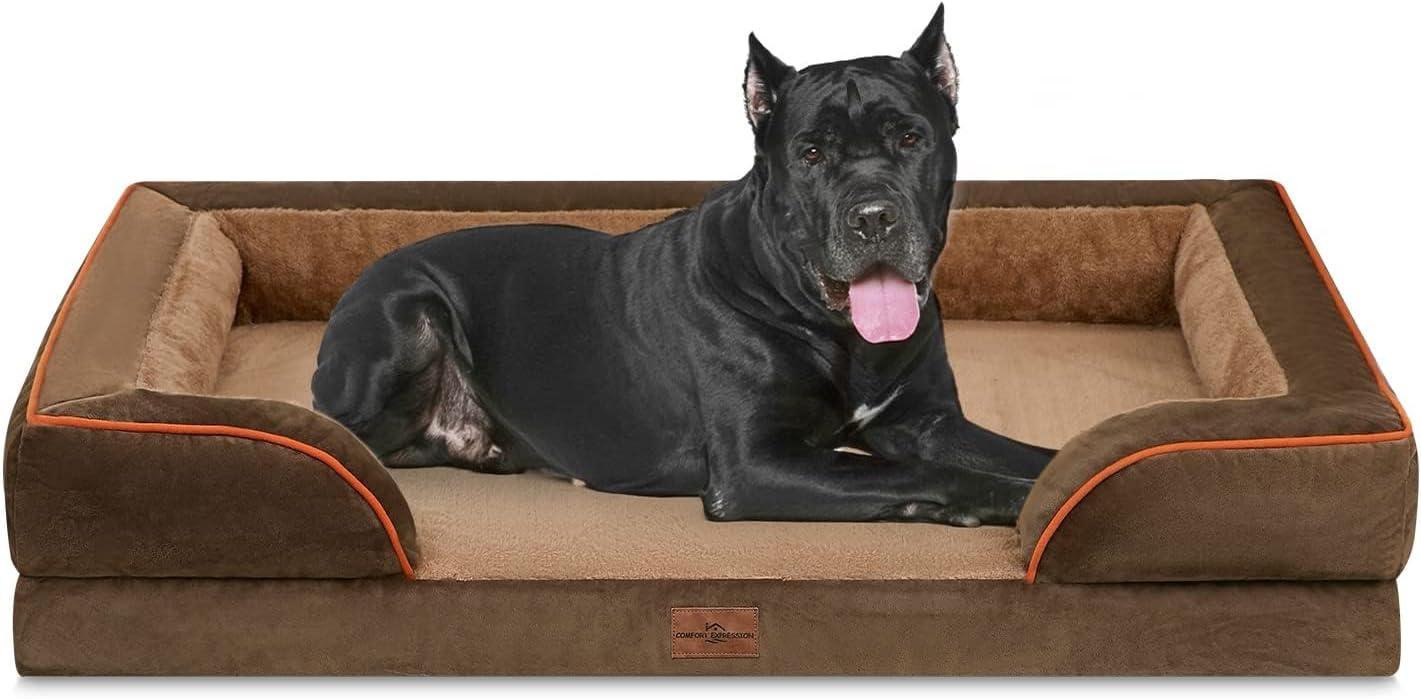 Comfort Expression Orthopedic Dog Bed for Extra Large Dogs with Bolster | Waterproof Dog Couch Bed with Washable Cover & Non-Slip Bottom, Supportive Egg Crate Foam XL Pet Bed, 42x30 Inch