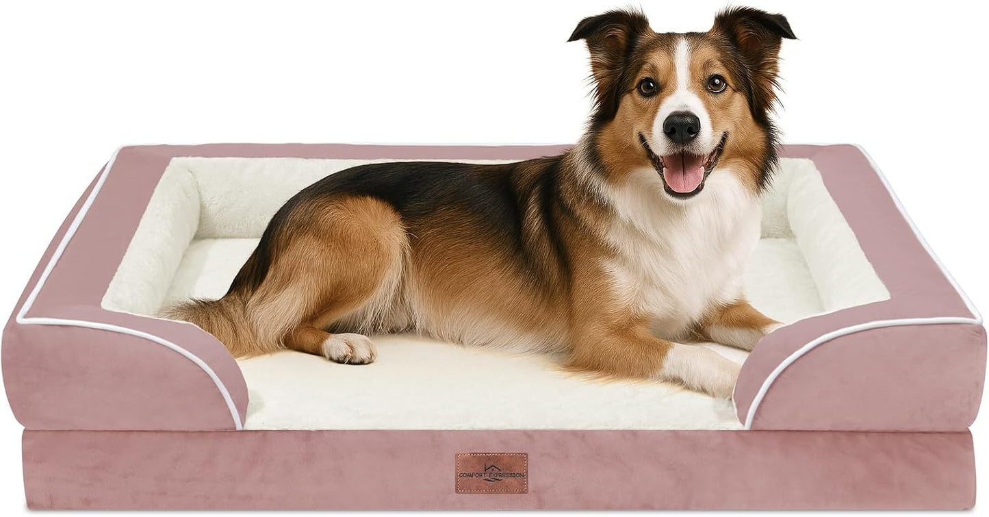 Comfort Expression Orthopedic Dog Bed for Extra Large Dogs with Bolster | Waterproof Dog Couch Bed with Washable Cover & Non-Slip Bottom, Supportive Egg Crate Foam XL Pet Bed, 42x30 Inch
