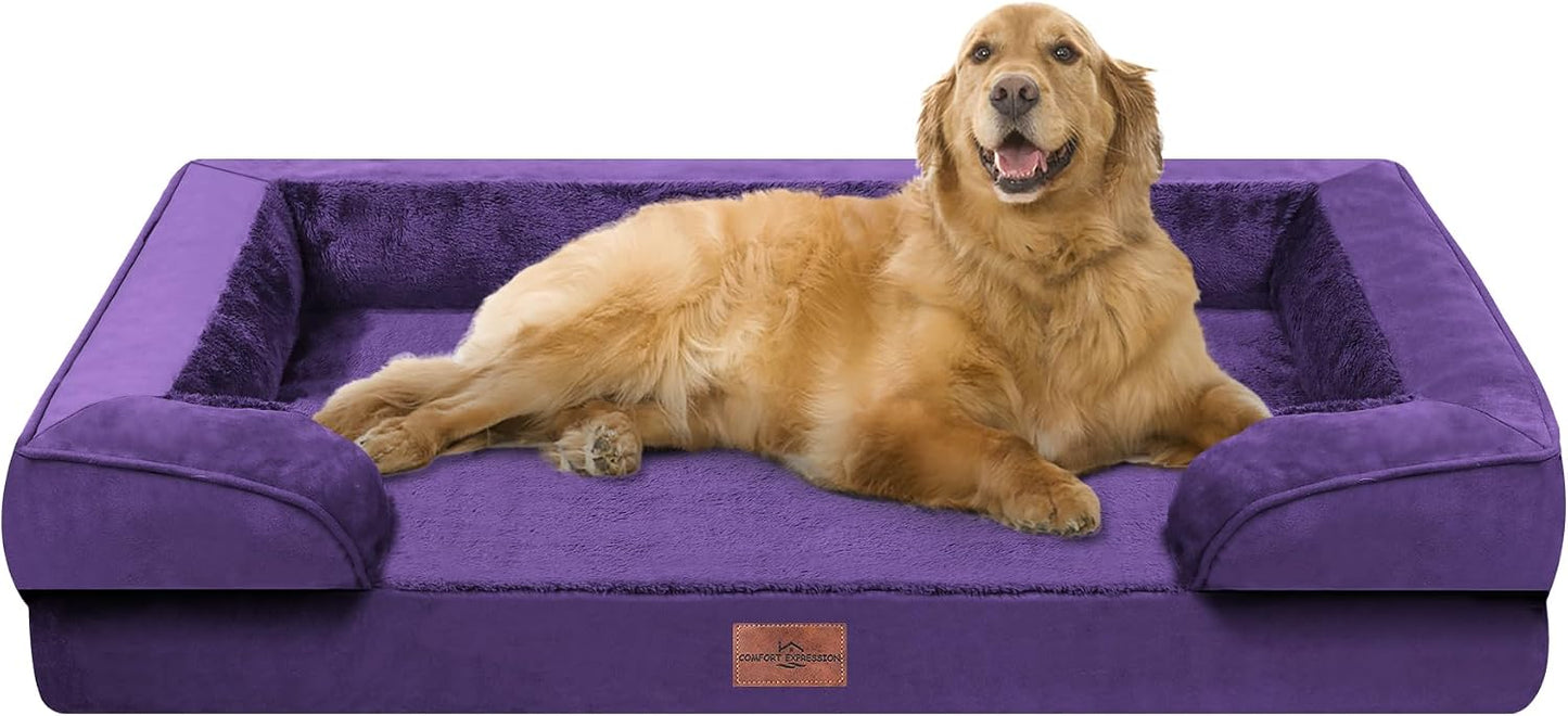 Comfort Expression Orthopedic Dog Bed for Extra Large Dogs with Bolster | Waterproof Dog Couch Bed with Washable Cover & Non-Slip Bottom, Supportive Egg Crate Foam XL Pet Bed, 42x30 Inch