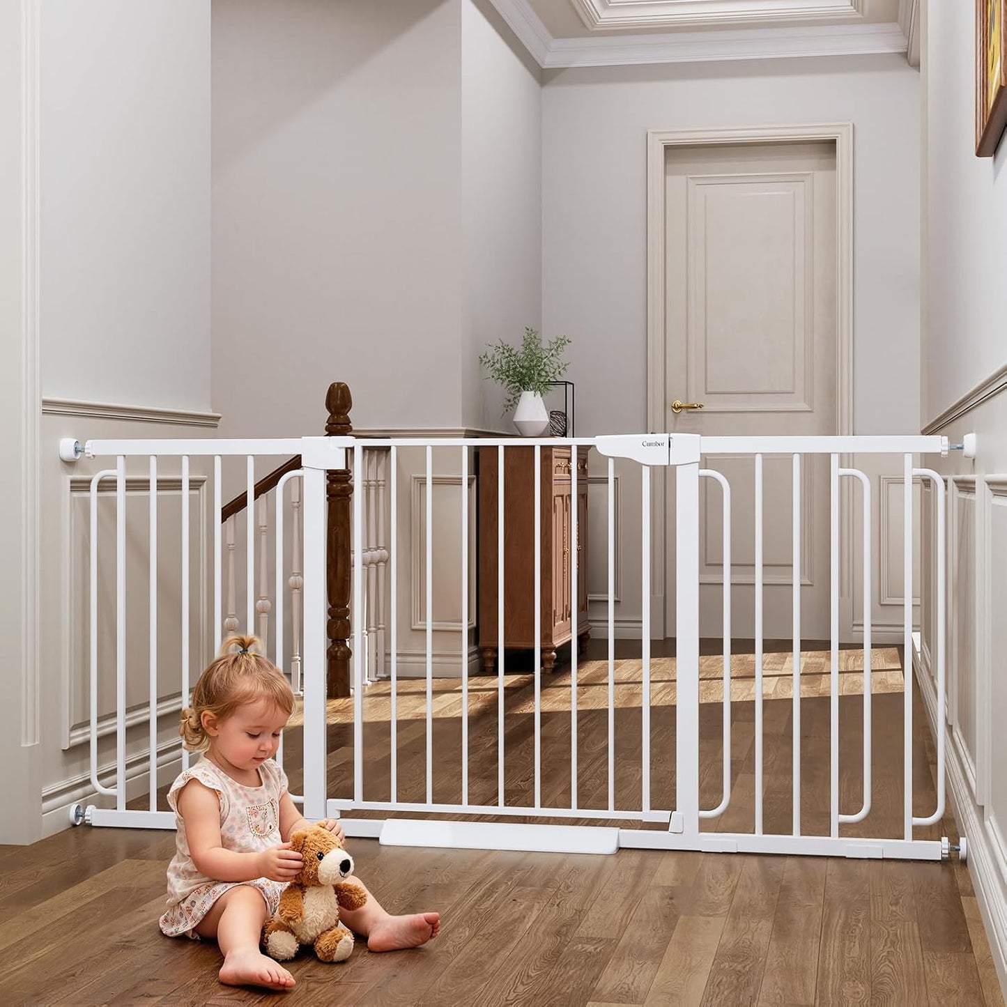 30-46" Baby Gate for Stairs, Auto Close Dog Gate for the House Black | Easy Install Pressure Mounted Pet Gates for Doorway, Dual Lock Indoor Safety Gate for Baby & Dog, Mom's Choice Awards Winner