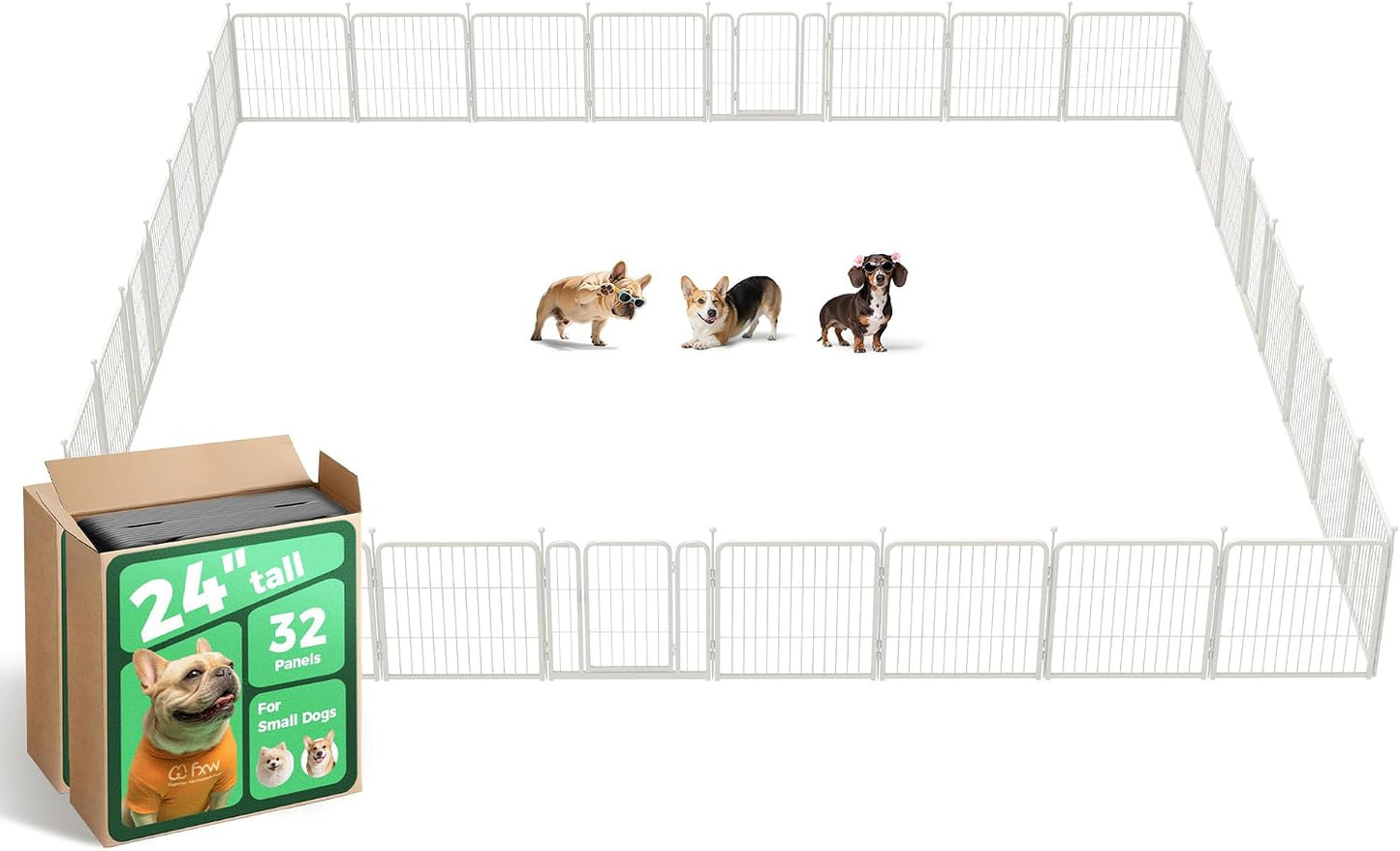 Rollick Dog Playpen, Indoor, Yard & RV Camping, 24" H, 8 Panels | Easy setup, Heavy-duty, DIY layouts, Walk-through gate, for Puppies & Small Dogs, Patented