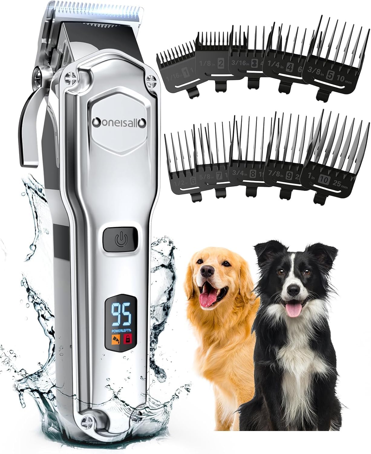 Professional Dog Grooming Clippers for Thick Hair | 4 Metal Combs,Stainless Steel Blades,Rechargeable Cordless,Low Noise,4H Runtime,IPX7 Waterproof,LED Display,676PRO