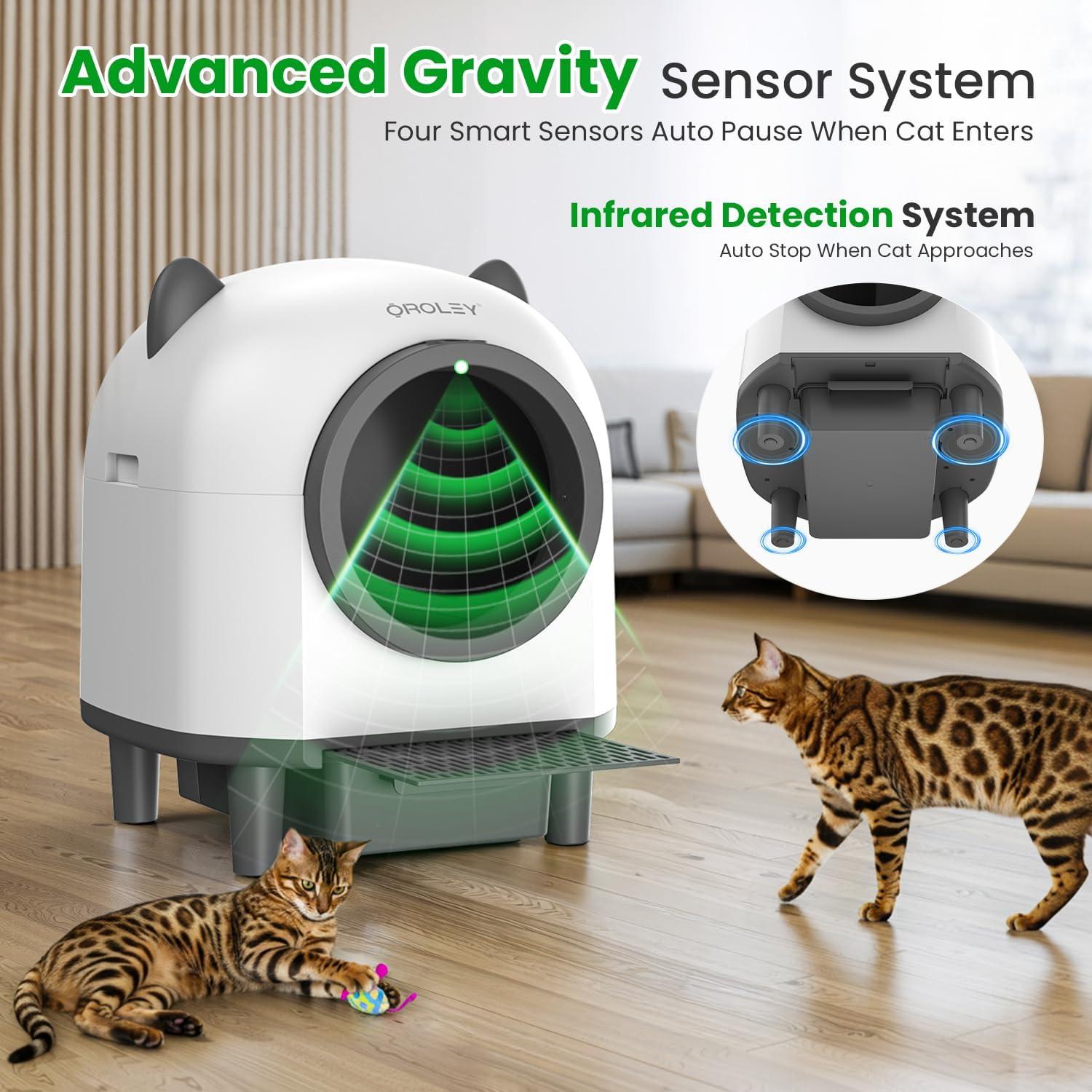 OROLEY Self Cleaning Litter Box, Automatic Litter Box,Odor Control Robot, Cat Ears Design,APP Real-Time Monitor, Cat Litter-Boxs for Multiple Cats,Infrared Safety Sensor, with 1 Trash Bag | Product image 3