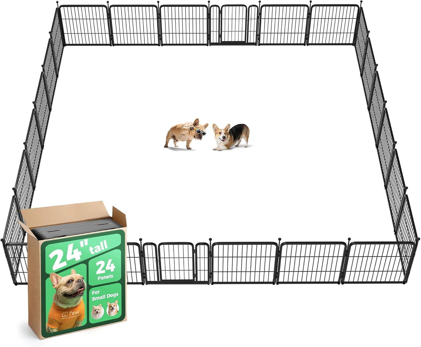 Rollick Dog Playpen, Indoor, Yard & RV Camping, 24" H, 8 Panels | Easy setup, Heavy-duty, DIY layouts, Walk-through gate, for Puppies & Small Dogs, Patented