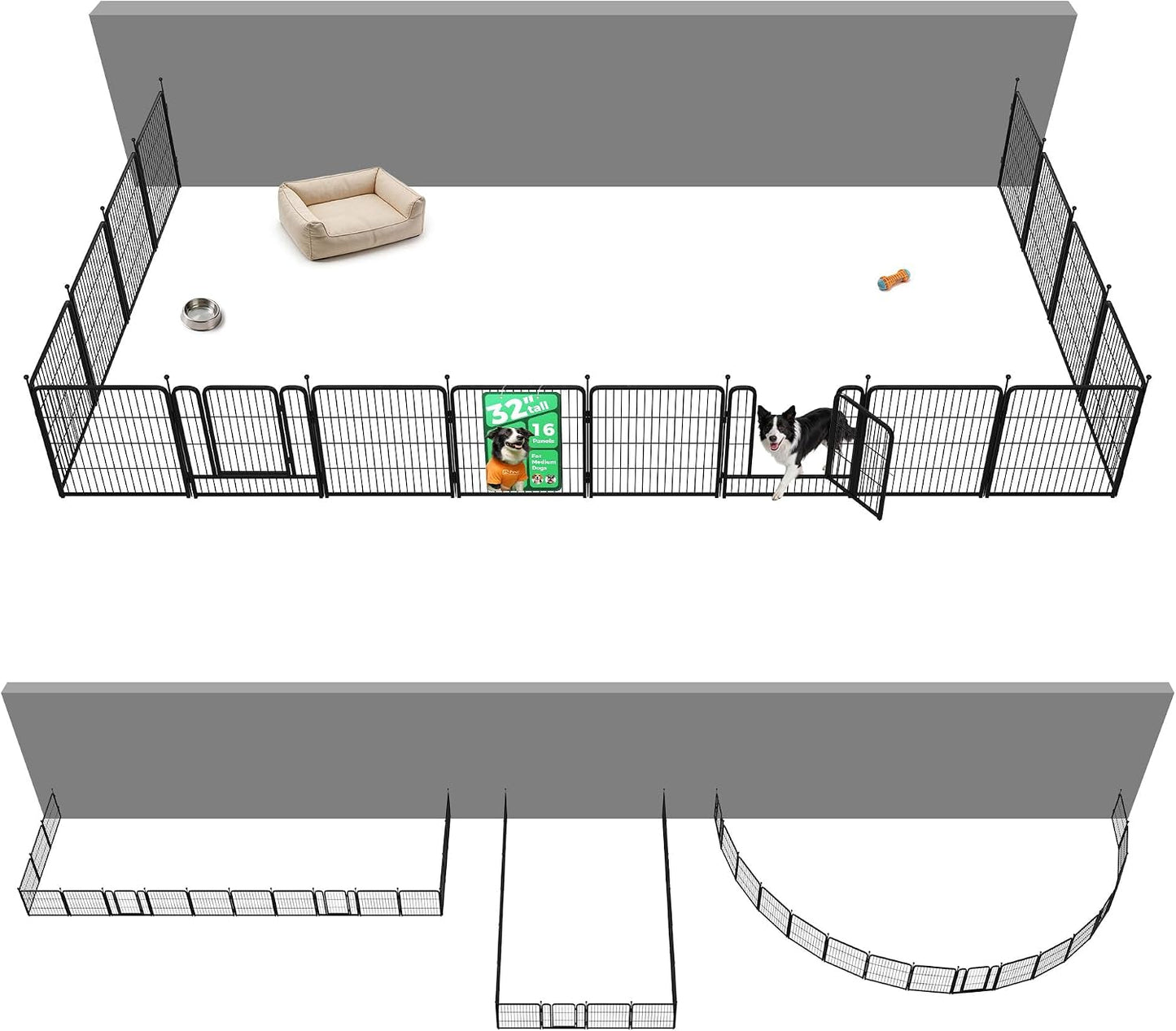 Rollick Dog Playpen, Indoor, Yard & RV Camping, 24" H, 8 Panels | Easy setup, Heavy-duty, DIY layouts, Walk-through gate, for Puppies & Small Dogs, Patented