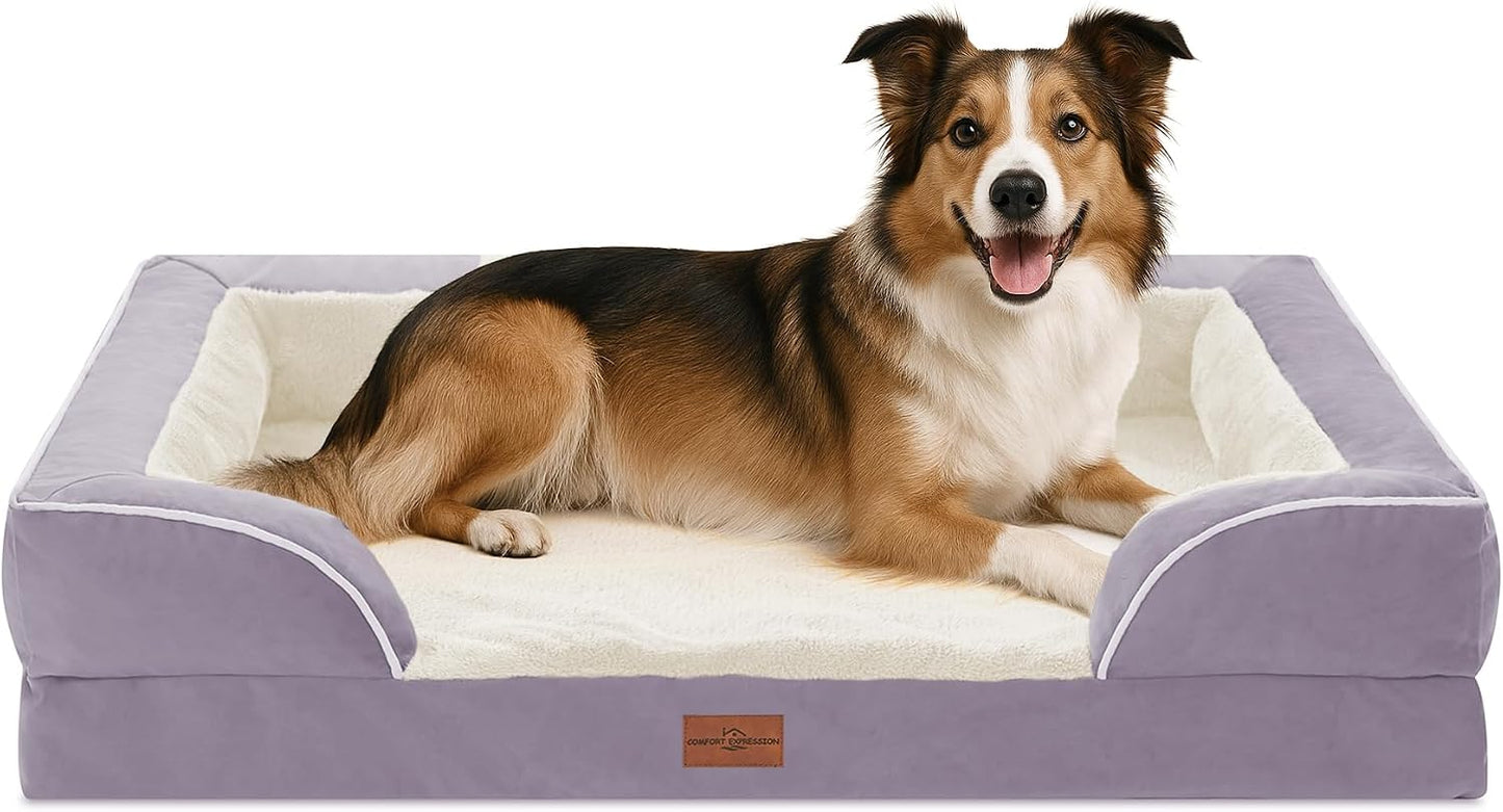 Comfort Expression Orthopedic Dog Bed for Extra Large Dogs with Bolster | Waterproof Dog Couch Bed with Washable Cover & Non-Slip Bottom, Supportive Egg Crate Foam XL Pet Bed, 42x30 Inch