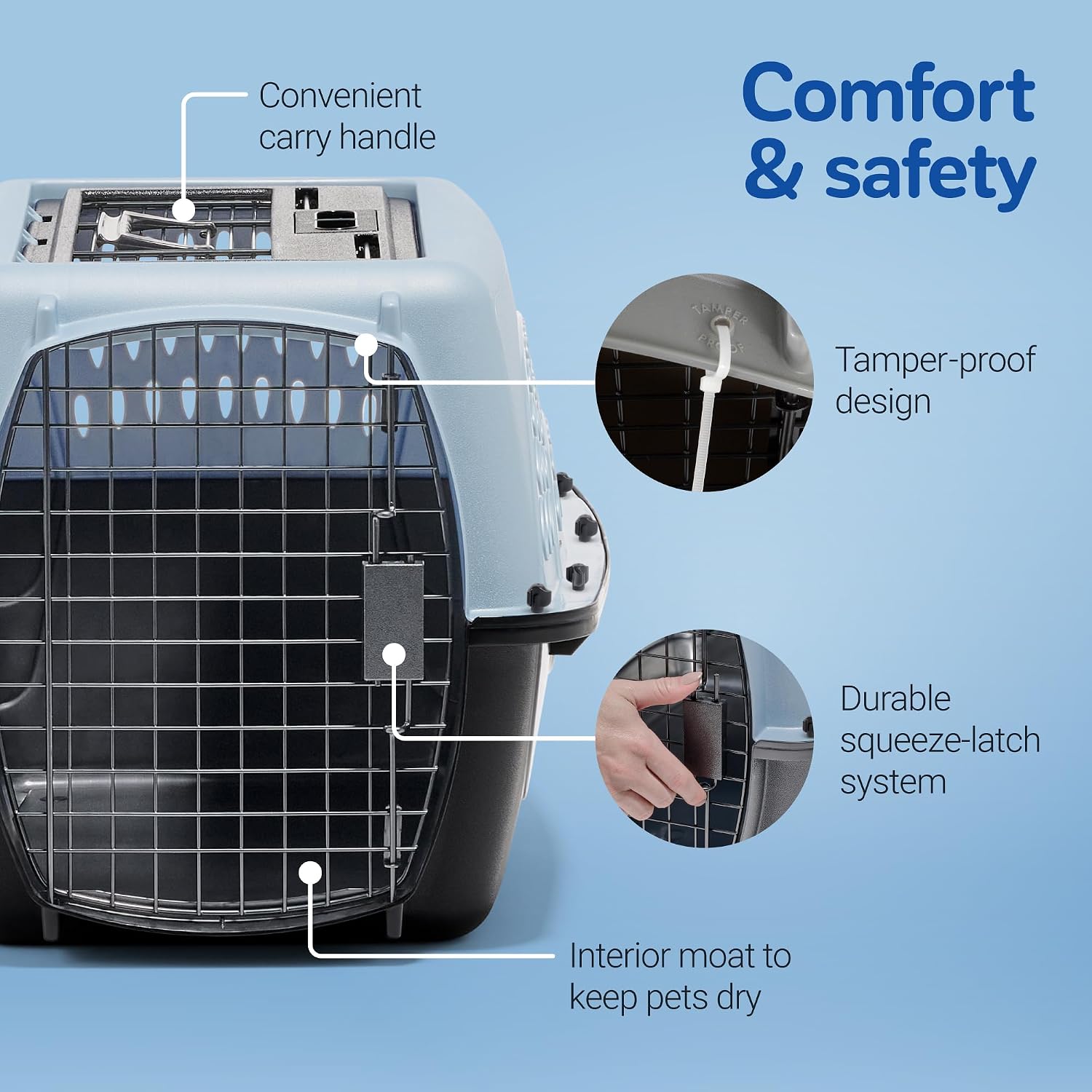 Petmate Dog Crates for Small Dogs & Cat Carriers, Two-Door Plastic Pet Kennel, Top & Front Loading, Made in USA, 24", Blue | Plastic pet kennel made in USA, for small pups and kittens, dual entry design, great for travel and vet trips, easy access | Product image 5