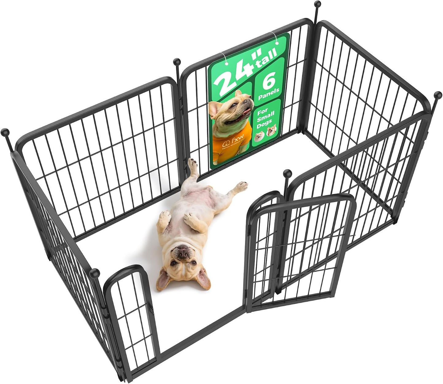 Rollick Dog Playpen, Indoor, Yard & RV Camping, 24" H, 8 Panels | Easy setup, Heavy-duty, DIY layouts, Walk-through gate, for Puppies & Small Dogs, Patented