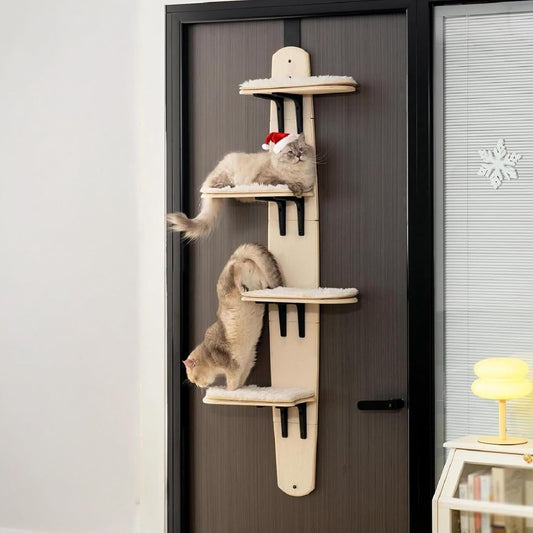 Door Hanging Cat Tree,Door Hanging Cat Shelf with Soft Mat,4-Levels Over The Door Cat Climber for Indoor Cats(Wooden-67.3" H X 23.2" L X 8.3" W) | Default Title | Main product image