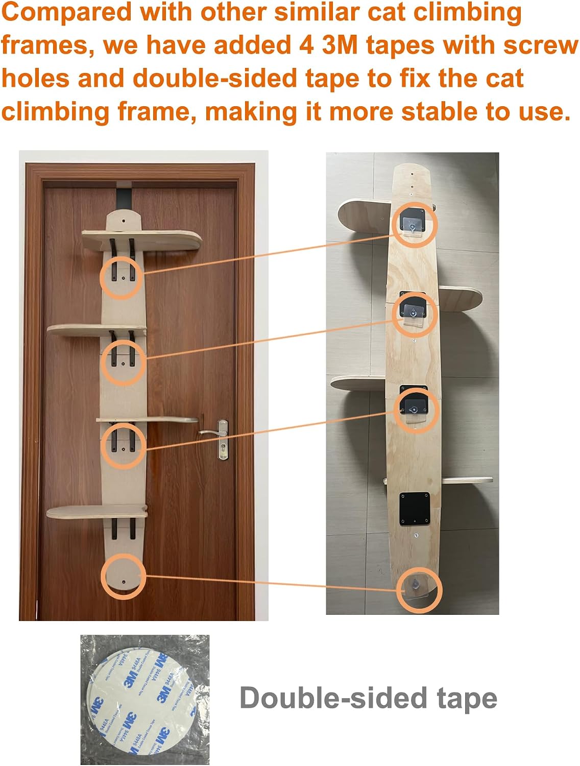 Door Hanging Cat Tree,Door Hanging Cat Shelf with Soft Mat,4-Levels Over The Door Cat Climber for Indoor Cats(Wooden-67.3" H X 23.2" L X 8.3" W) | Product image 6