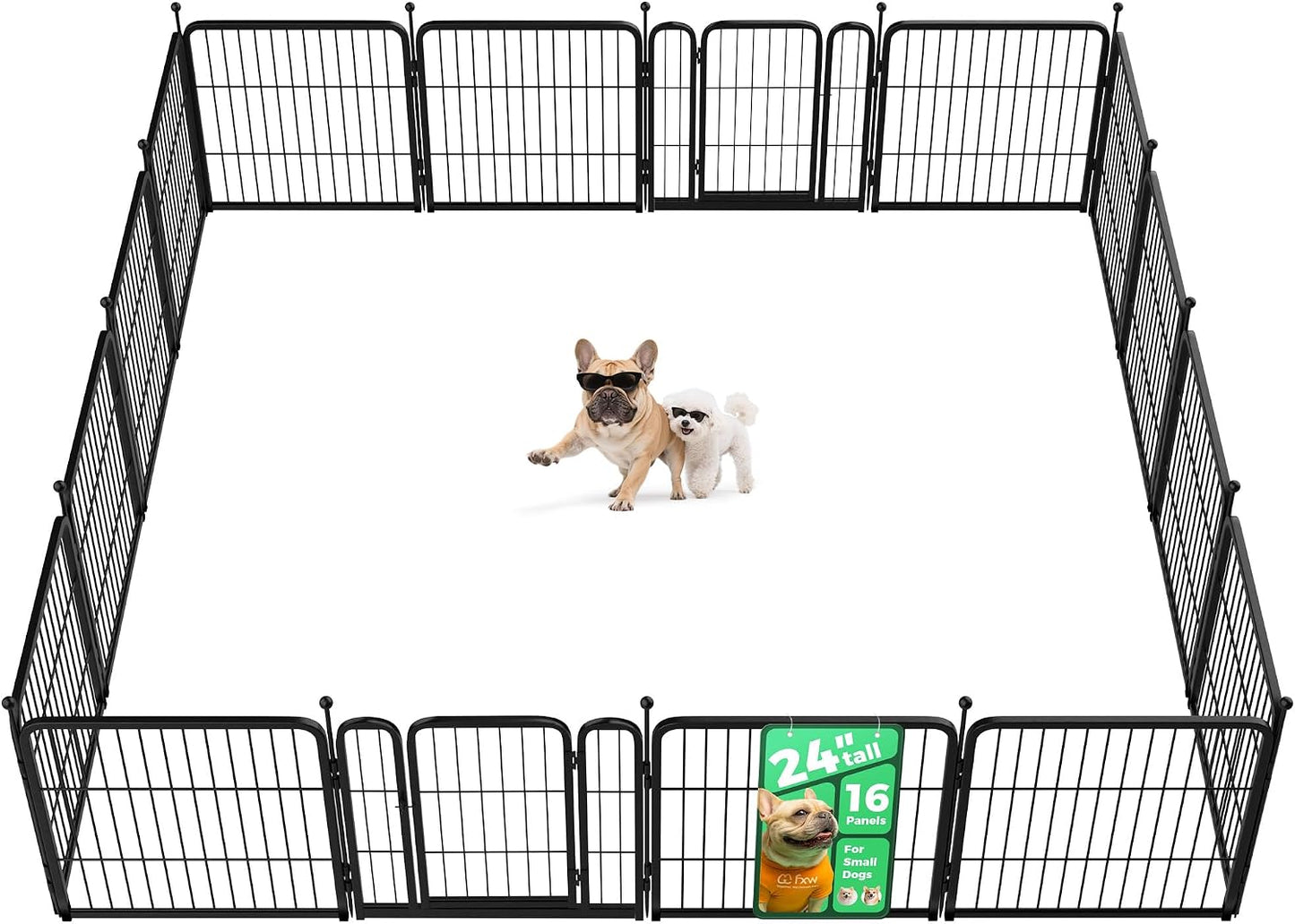 Rollick Dog Playpen, Indoor, Yard & RV Camping, 24" H, 8 Panels | Easy setup, Heavy-duty, DIY layouts, Walk-through gate, for Puppies & Small Dogs, Patented