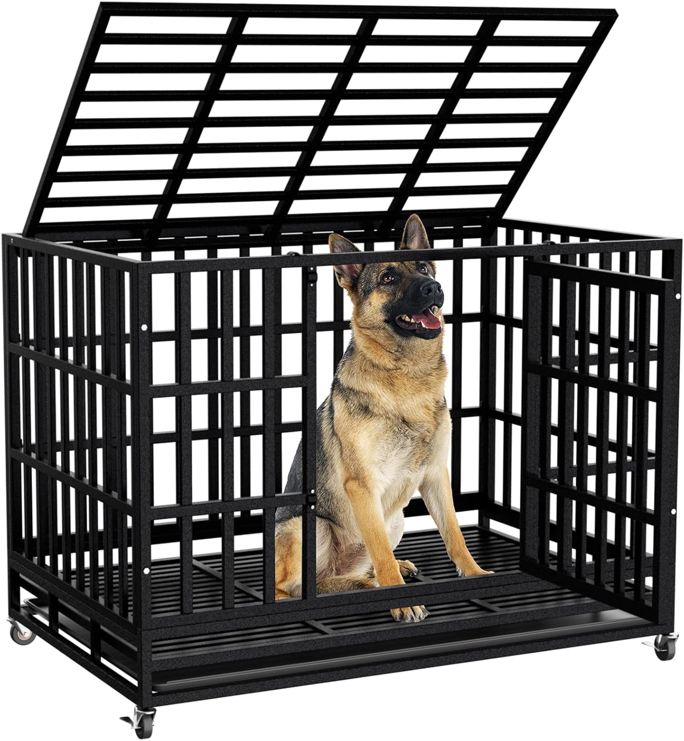 48 Inch Dog Crate Furniture, Heavy Duty Wooden Dog Kennel for Large Dogs, Chew Proof & Escape-Proof Indoor Dog Cage with TV Stand, for Anxious Dogs, Black Brown Cabinet | Product image 7