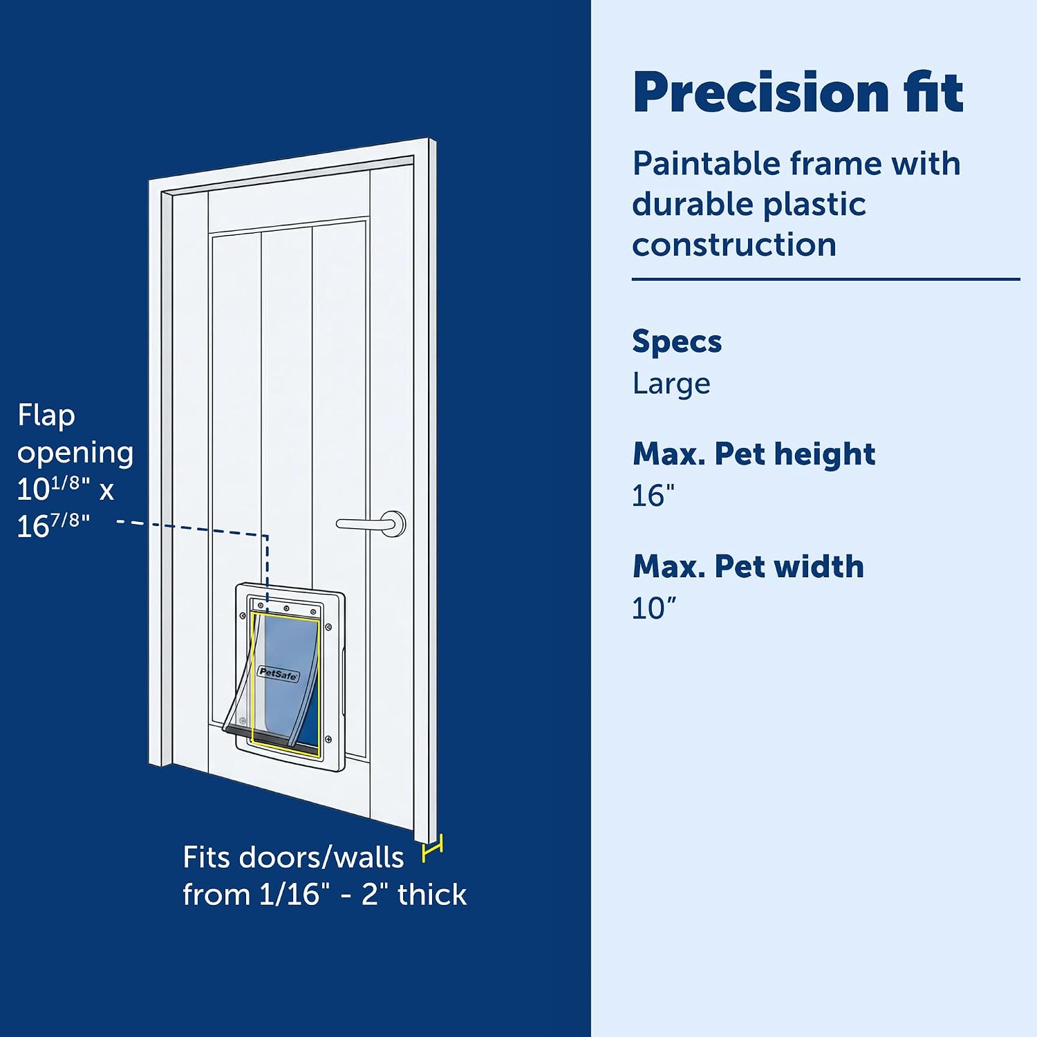 PetSafe Plastic Pet Door, Large | Snap-On Closing Panel, Fits Interior/Exterior Doors 1/16-2 in Thick, Easy DIY Install | Product image 3