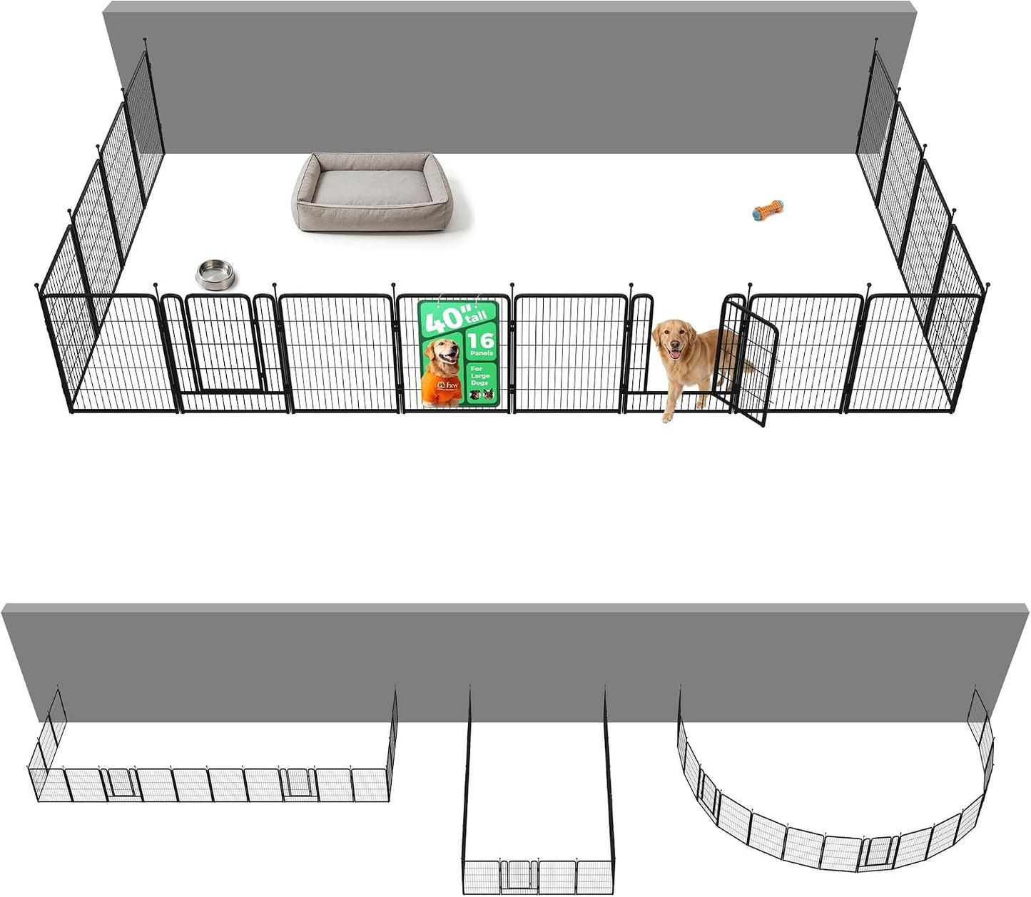 Rollick Dog Playpen, Indoor, Yard & RV Camping, 24" H, 8 Panels | Easy setup, Heavy-duty, DIY layouts, Walk-through gate, for Puppies & Small Dogs, Patented