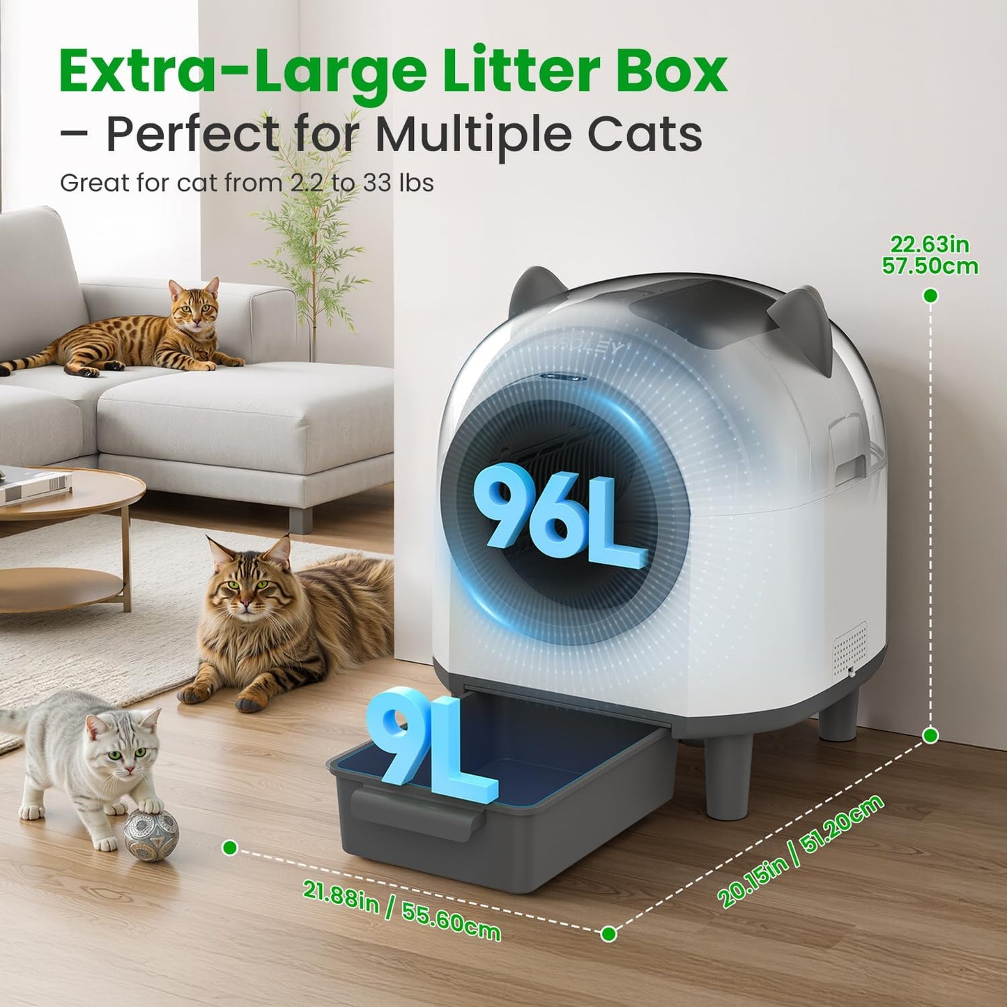 OROLEY Self Cleaning Litter Box, Automatic Litter Box,Odor Control Robot, Cat Ears Design,APP Real-Time Monitor, Cat Litter-Boxs for Multiple Cats,Infrared Safety Sensor, with 1 Trash Bag | Product image 6