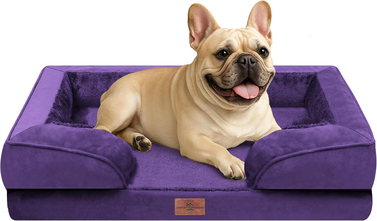 Comfort Expression Orthopedic Dog Bed for Extra Large Dogs with Bolster | Waterproof Dog Couch Bed with Washable Cover & Non-Slip Bottom, Supportive Egg Crate Foam XL Pet Bed, 42x30 Inch