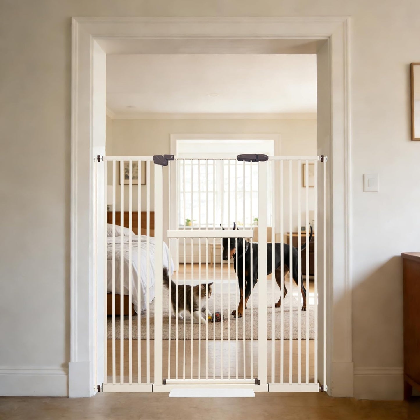 61.02" Extra Tall Pet Gate for Cat Dog 30.12"-59.24" Wide Black | Extra Tall Cat Gate for Doorway Hallway Stairs Pressure Mounted 1.37" Gap No Drilling Auto-Close Dual-Lock