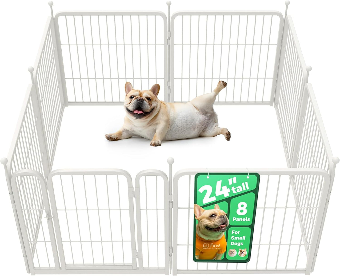 Rollick Dog Playpen, Indoor, Yard & RV Camping, 24" H, 8 Panels | Easy setup, Heavy-duty, DIY layouts, Walk-through gate, for Puppies & Small Dogs, Patented