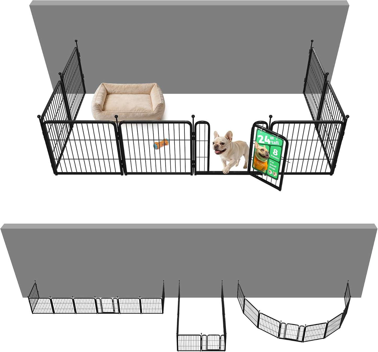 Rollick Dog Playpen, Indoor, Yard & RV Camping, 24" H, 8 Panels | Easy setup, Heavy-duty, DIY layouts, Walk-through gate, for Puppies & Small Dogs, Patented