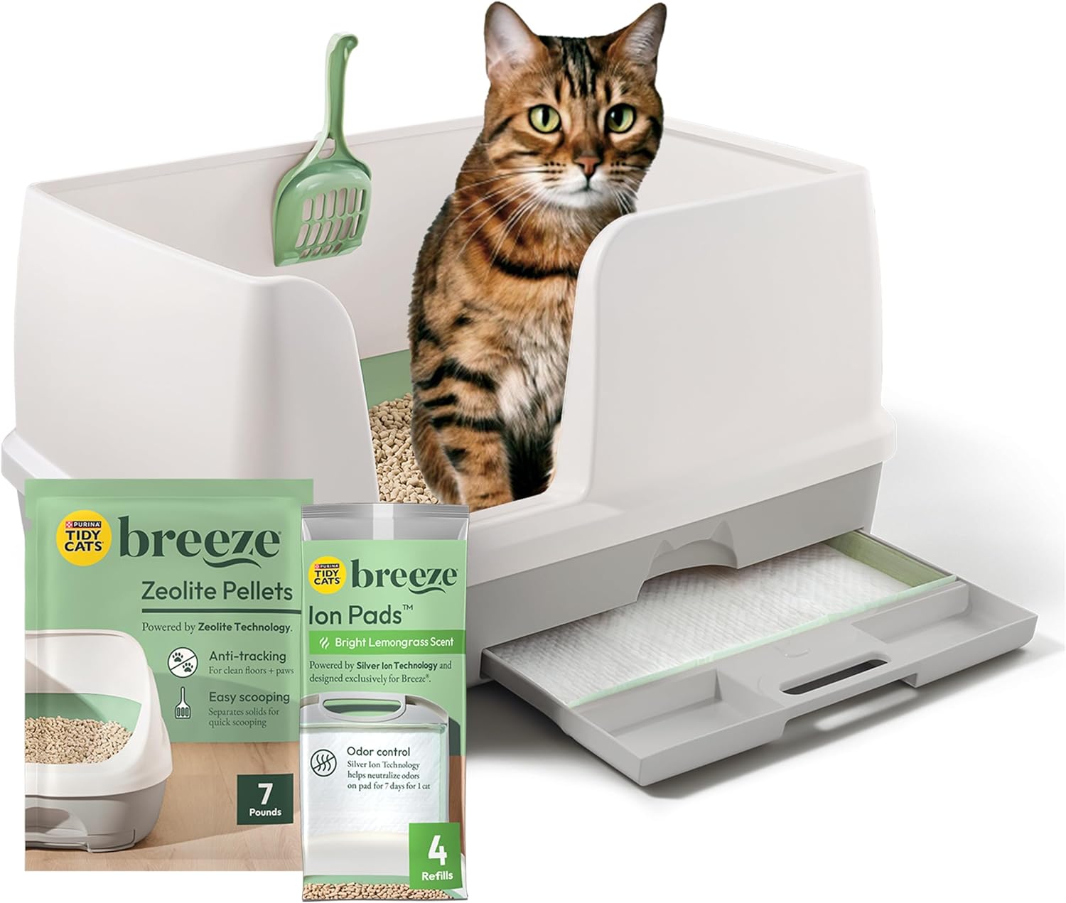 Purina Tidy Cats Breeze Litter Box System Kit with Pellet Cat Litter, XL Litter Box and Litter Box Pads | XL / System Starter Kit: Multi-cat | Main product image