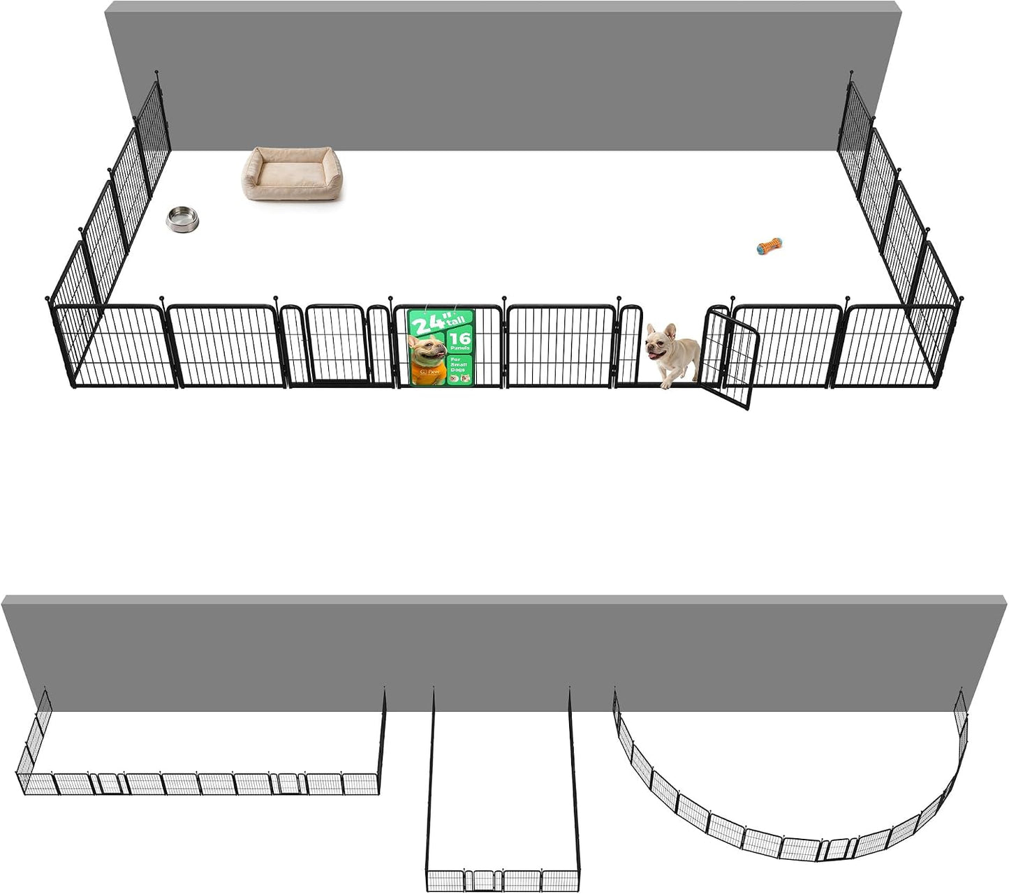 Rollick Dog Playpen, Indoor, Yard & RV Camping, 24" H, 8 Panels | Easy setup, Heavy-duty, DIY layouts, Walk-through gate, for Puppies & Small Dogs, Patented