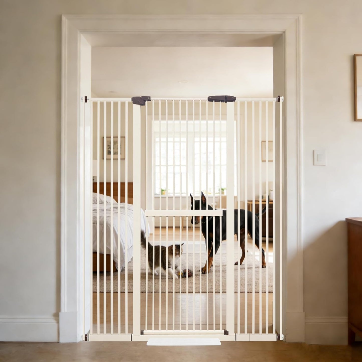 61.02" Extra Tall Pet Gate for Cat Dog 30.12"-59.24" Wide Black | Extra Tall Cat Gate for Doorway Hallway Stairs Pressure Mounted 1.37" Gap No Drilling Auto-Close Dual-Lock