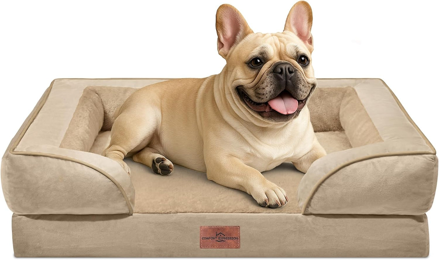 Comfort Expression Orthopedic Dog Bed for Extra Large Dogs with Bolster | Waterproof Dog Couch Bed with Washable Cover & Non-Slip Bottom, Supportive Egg Crate Foam XL Pet Bed, 42x30 Inch