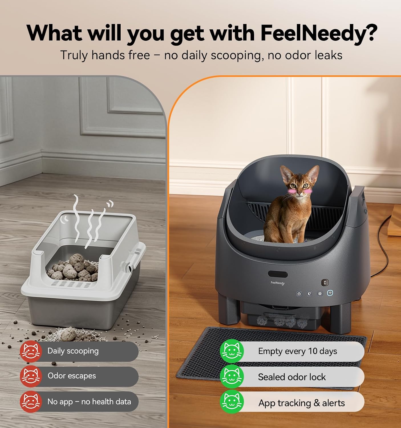 Automatic Litter Box Self Cleaning, FeelNeedy Open-Top Smart Cat Litter Box with App Control, Odor-Control Safety Sensor Design for 1-3 Cats, Includes Waste Bags | Product image 3