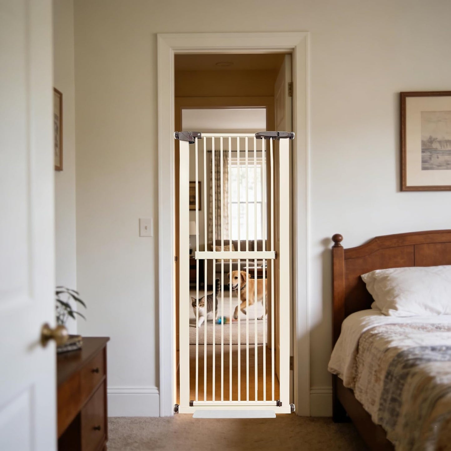 61.02" Extra Tall Pet Gate for Cat Dog 30.12"-59.24" Wide Black | Extra Tall Cat Gate for Doorway Hallway Stairs Pressure Mounted 1.37" Gap No Drilling Auto-Close Dual-Lock