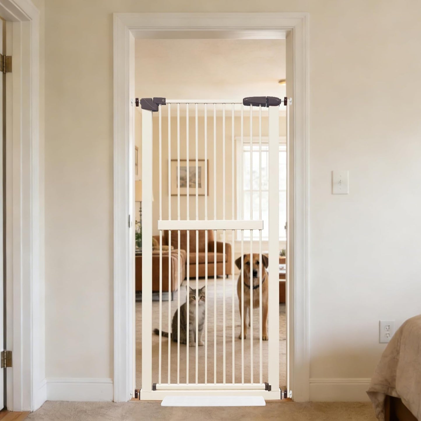 61.02" Extra Tall Pet Gate for Cat Dog 30.12"-59.24" Wide Black | Extra Tall Cat Gate for Doorway Hallway Stairs Pressure Mounted 1.37" Gap No Drilling Auto-Close Dual-Lock