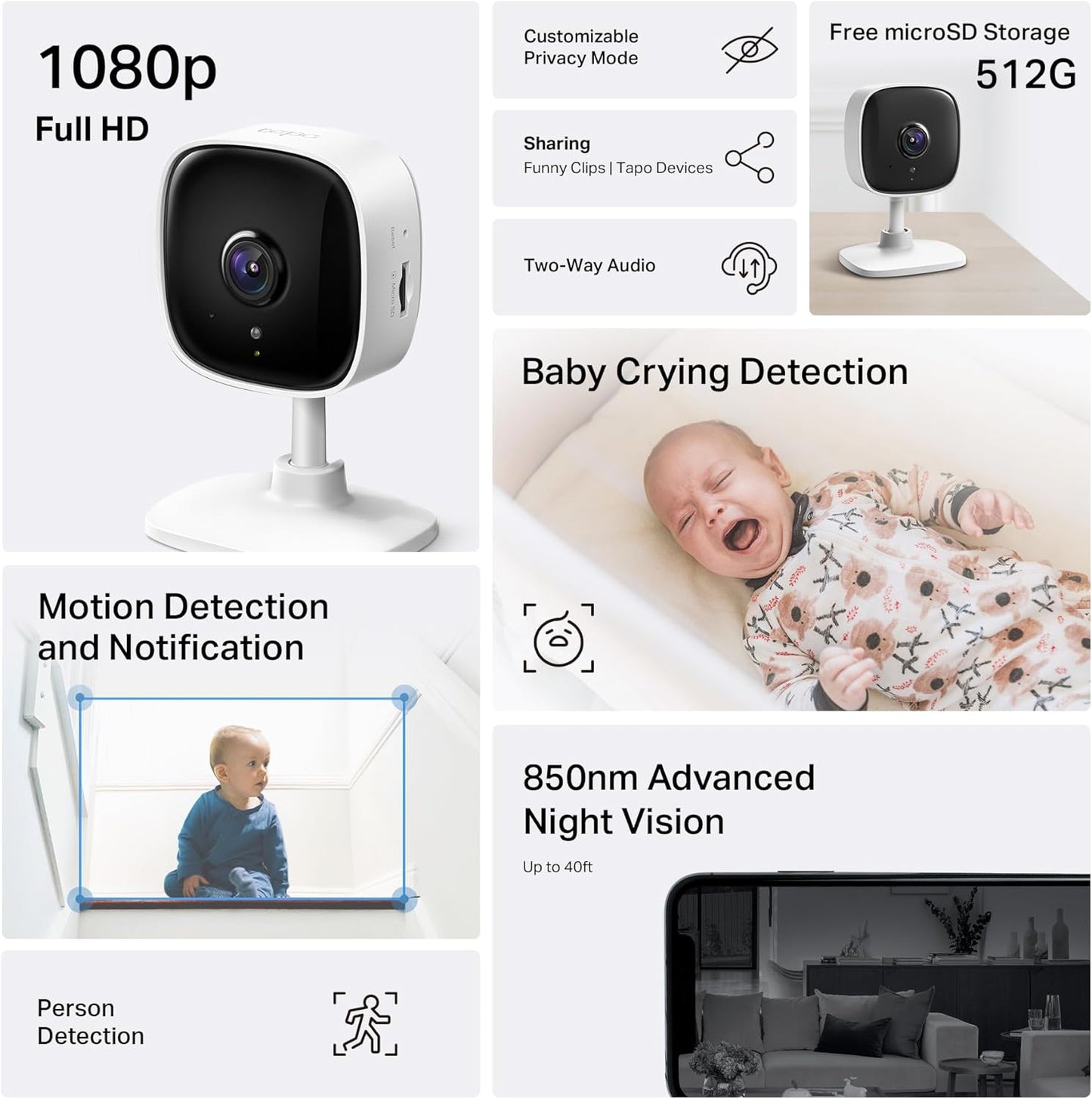 Tapo 1080P Indoor Security Camera, Baby Monitor, Dog Camera, C100(4-Pack) | Motion Detection, 2-Way Audio, Siren, Night Vision, Cloud & SD Card Storage, Works w/Alexa & Google Home, Wired | Product image 2