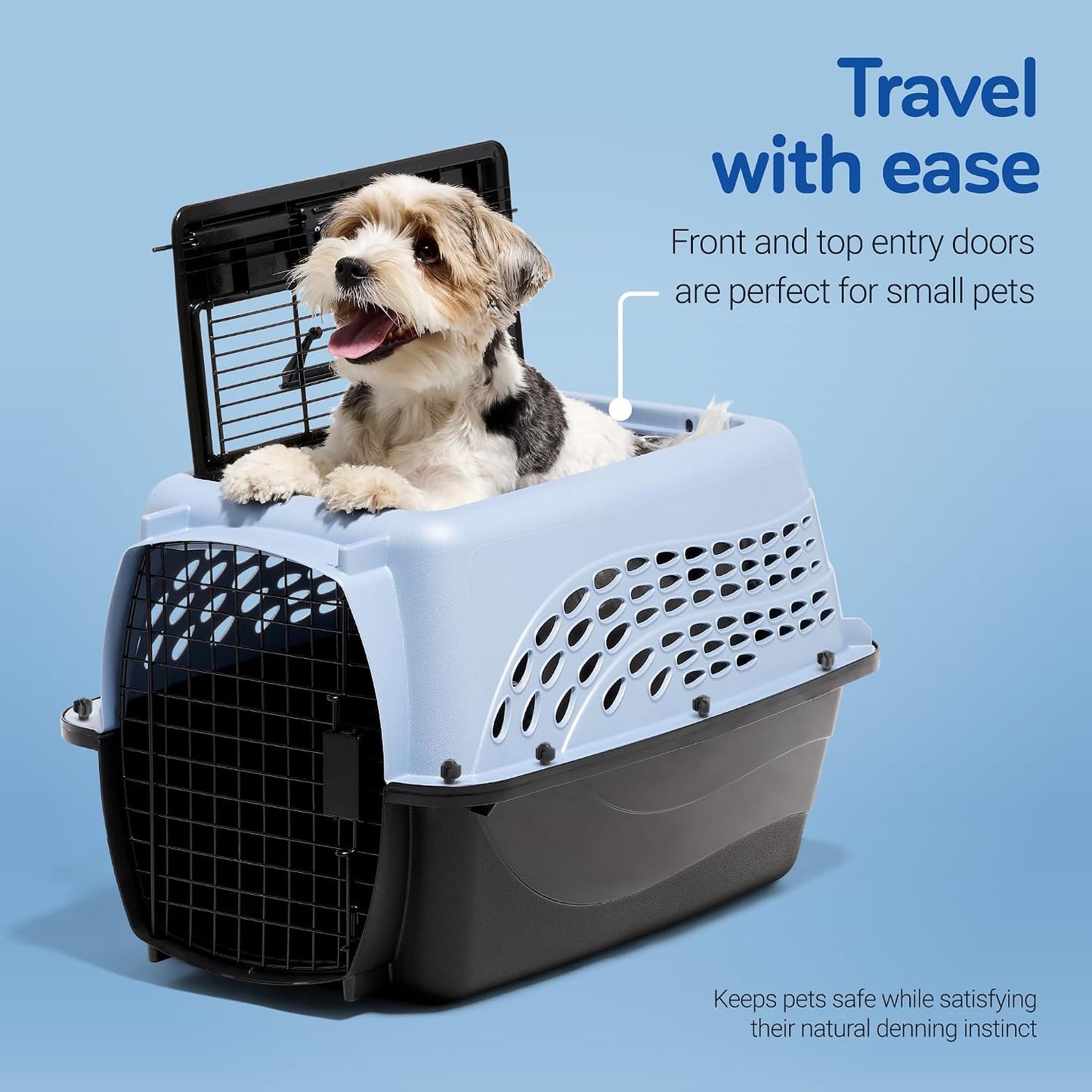 Petmate Dog Crates for Small Dogs & Cat Carriers, Two-Door Plastic Pet Kennel, Top & Front Loading, Made in USA, 24", Blue | Plastic pet kennel made in USA, for small pups and kittens, dual entry design, great for travel and vet trips, easy access | Product image 3