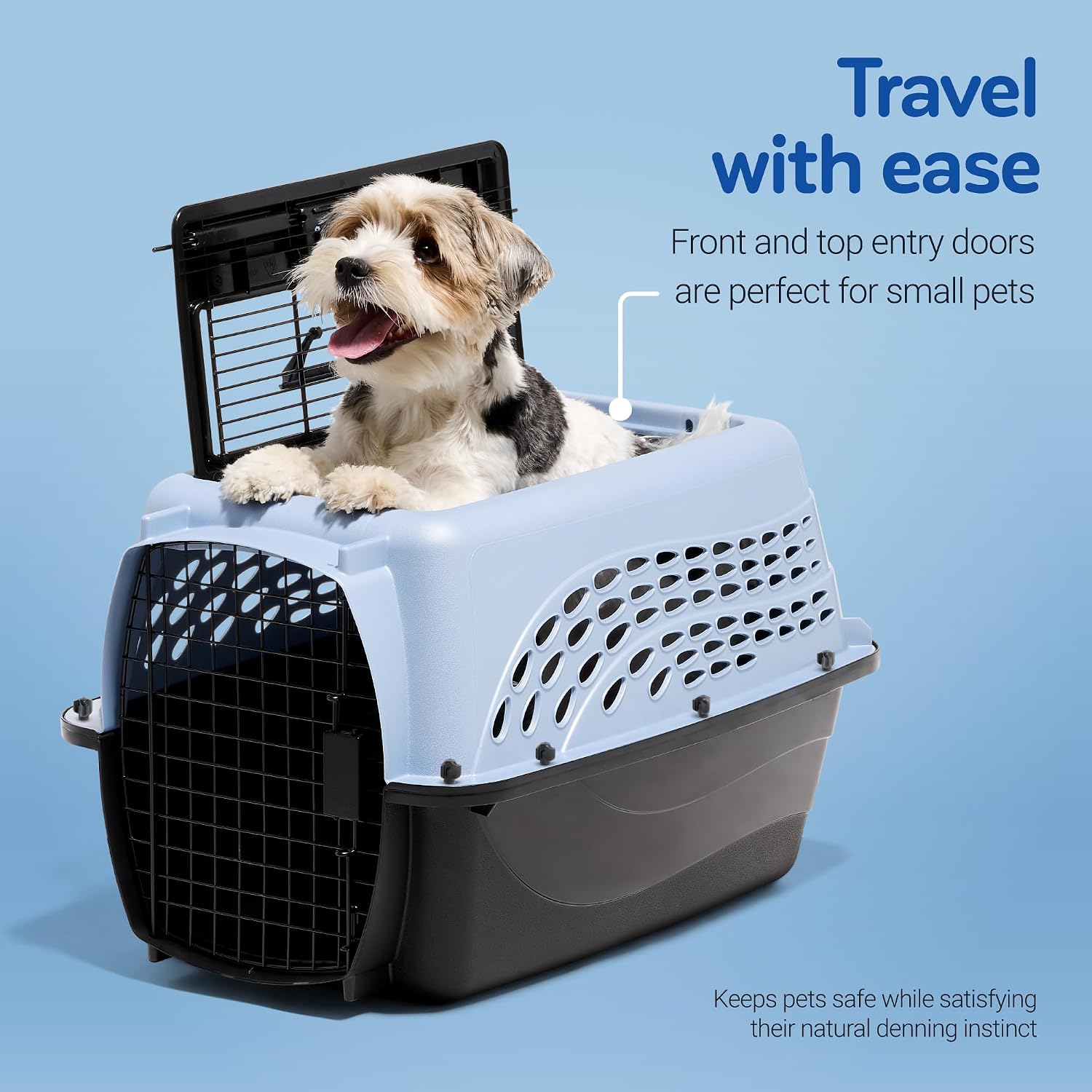 Petmate Dog Crates for Small Dogs & Cat Carriers, Two-Door Plastic Pet Kennel, Top & Front Loading, Made in USA, 24", Blue | Plastic pet kennel made in USA, for small pups and kittens, dual entry design, great for travel and vet trips, easy access | Product image 3