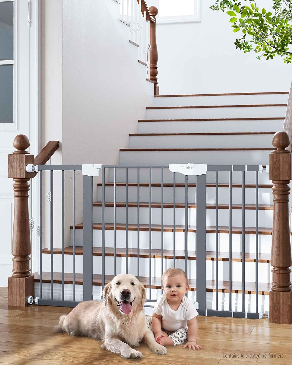 30-46" Baby Gate for Stairs, Auto Close Dog Gate for the House Black | Easy Install Pressure Mounted Pet Gates for Doorway, Dual Lock Indoor Safety Gate for Baby & Dog, Mom's Choice Awards Winner
